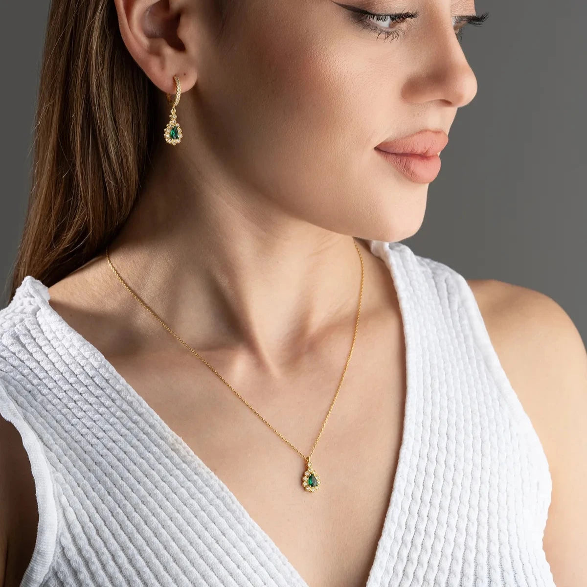 ZÜMRÜT YEŞİLİ KOLYE KÜPE SET | 925 GÜMÜŞ