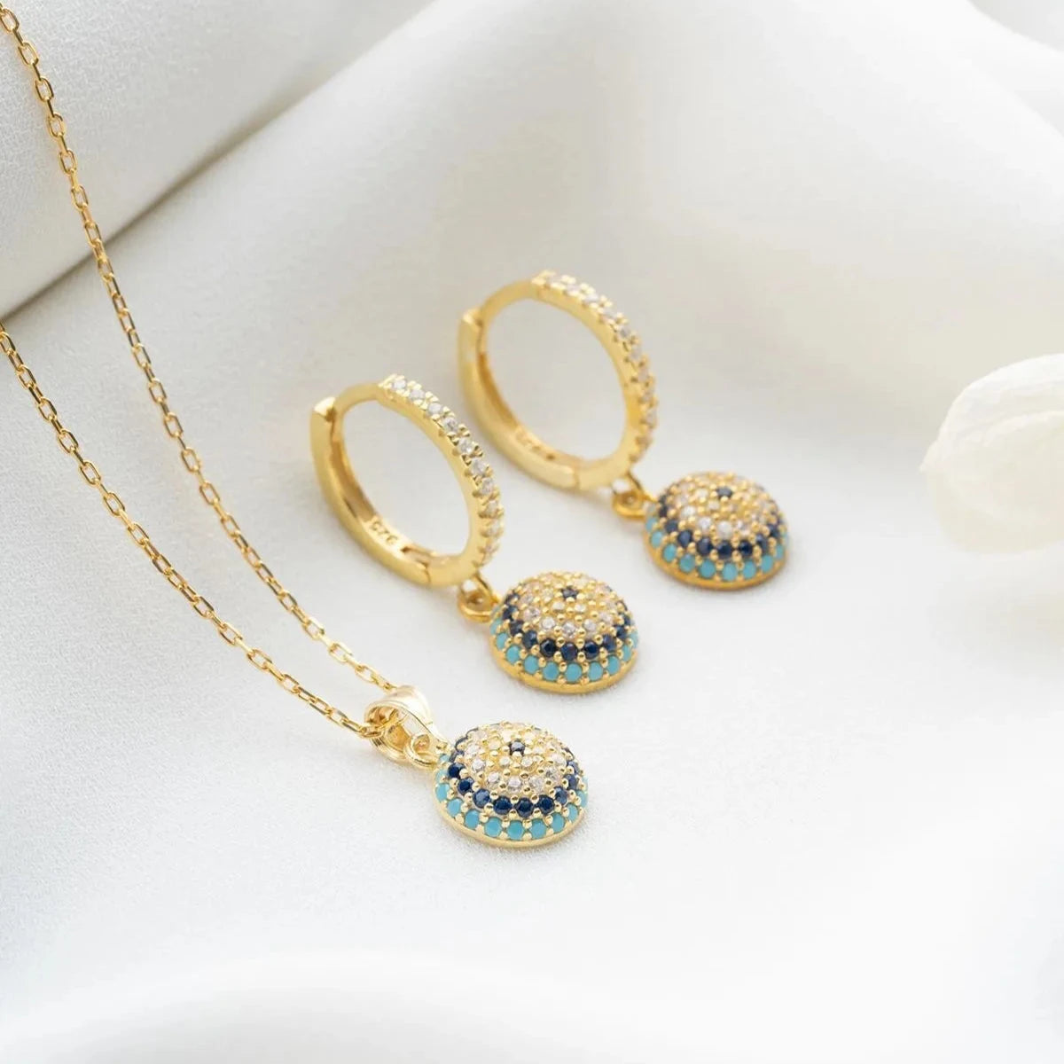 NAZARLI GÖZ KOLYE KÜPE SET | 925 GÜMÜŞ