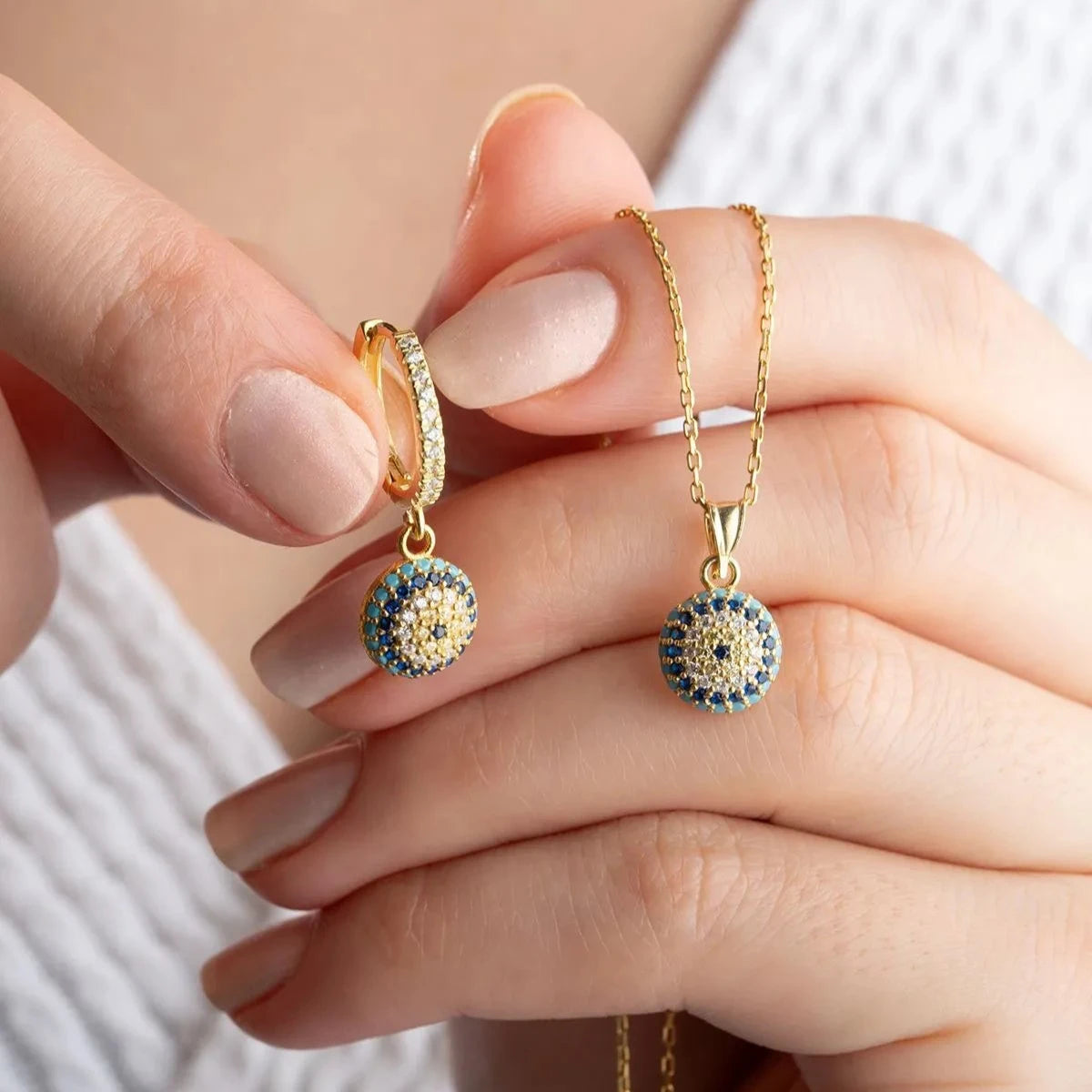 NAZARLI GÖZ KOLYE KÜPE SET | 925 GÜMÜŞ