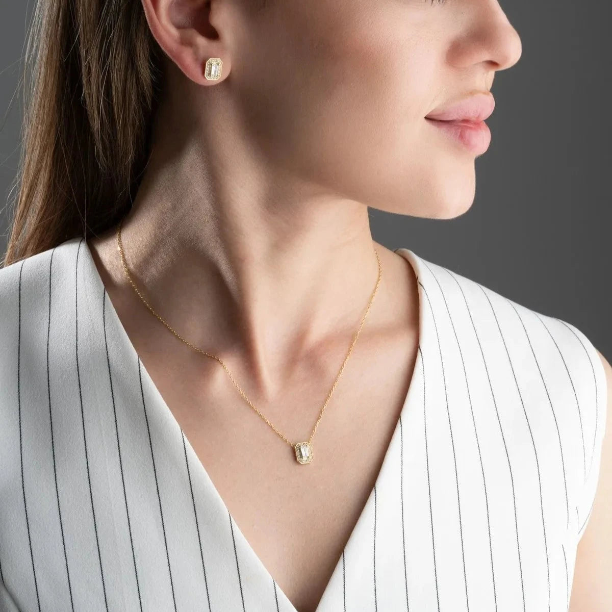 BAGET ZİRKON TAŞLI KOLYE KÜPE SET | 925 GÜMÜŞ