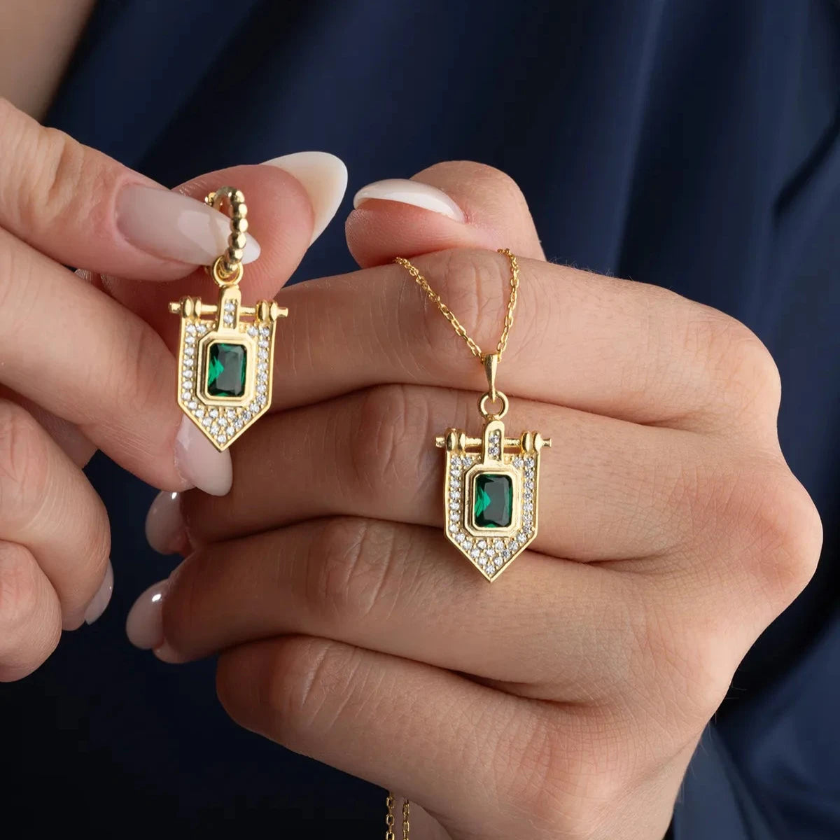 YEŞİL TAŞLI KOLYE KÜPE SET | 925 GÜMÜŞ