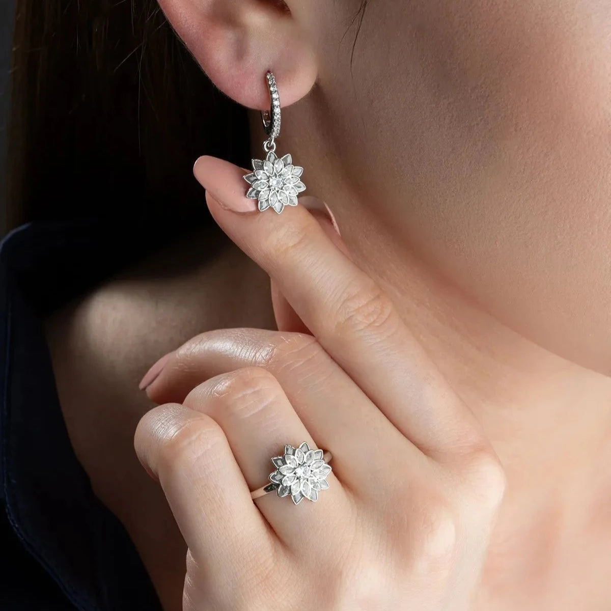 LOTUS ÇİÇEĞİ YÜZÜK KÜPE SET | 925 GÜMÜŞ