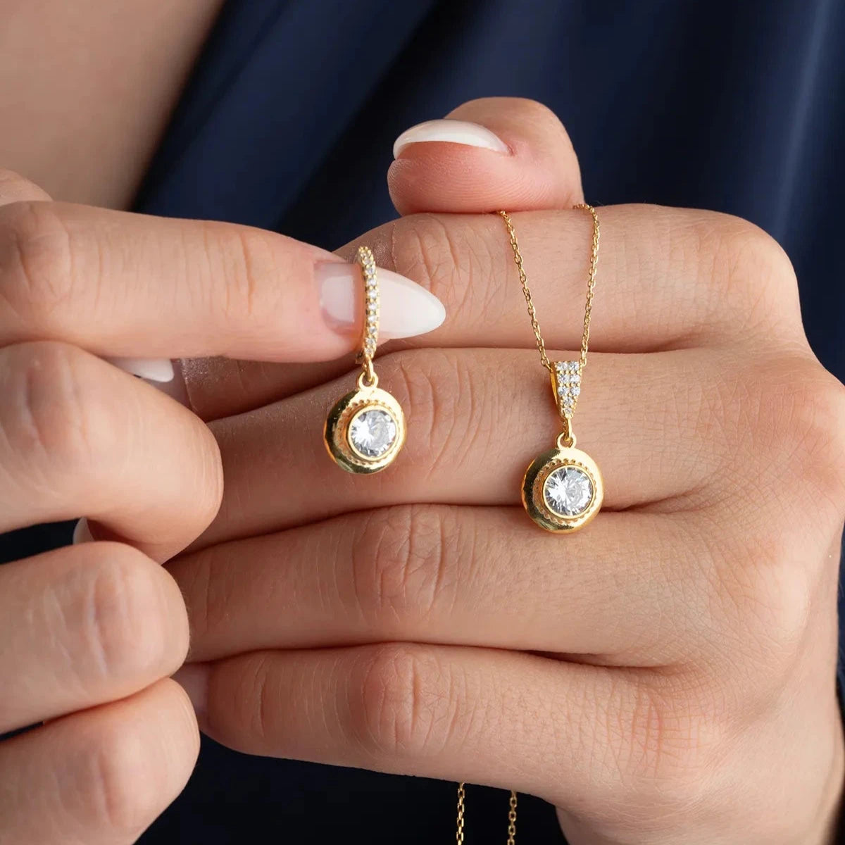 TEK TAŞ KOLYE KÜPE SET | 925 GÜMÜŞ