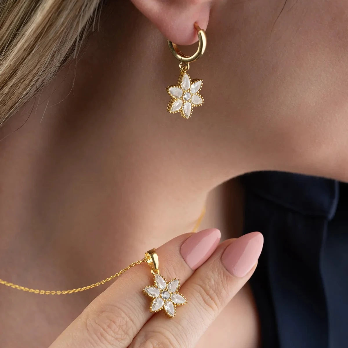 TAŞLI LOTUS KOLYE KÜPE SET | 925 GÜMÜŞ