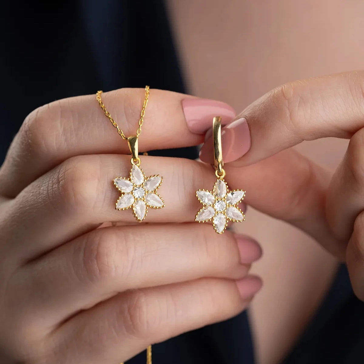 TAŞLI LOTUS KOLYE KÜPE SET | 925 GÜMÜŞ