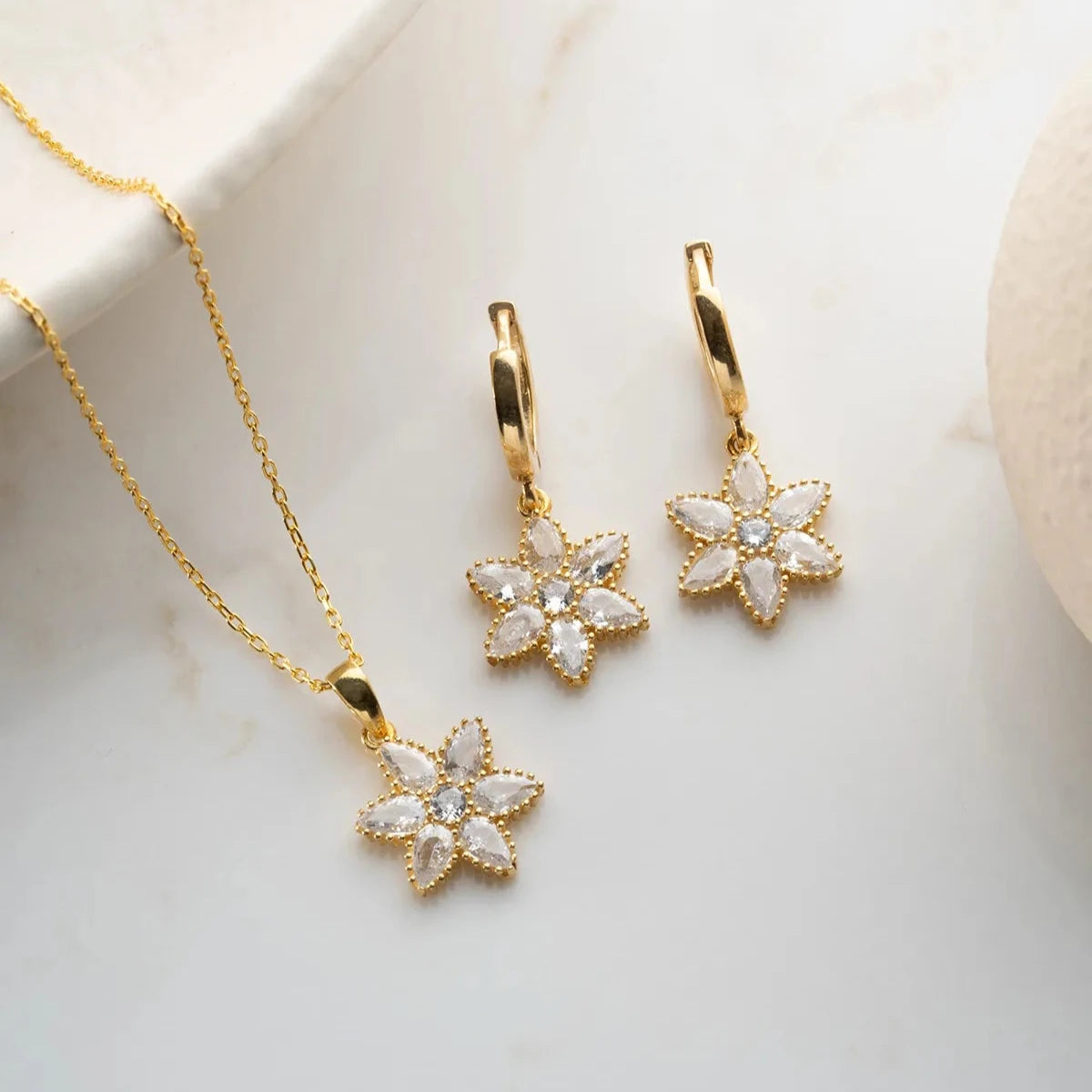 TAŞLI LOTUS KOLYE KÜPE SET | 925 GÜMÜŞ