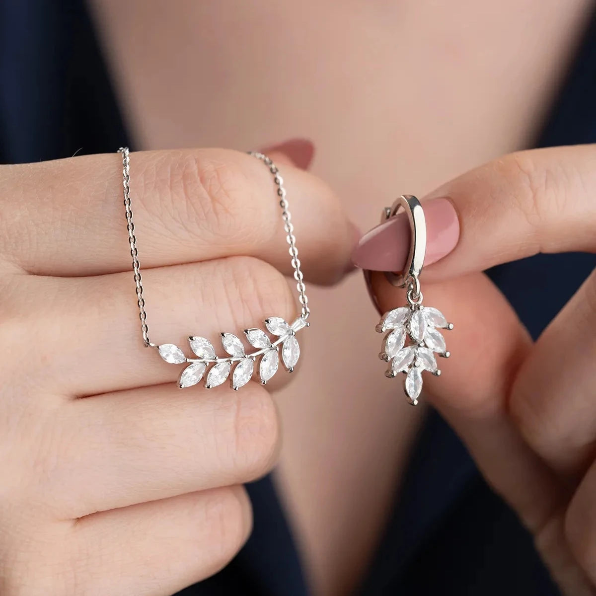 TAŞLI YAPRAK KOLYE KÜPE SET | 925 GÜMÜŞ