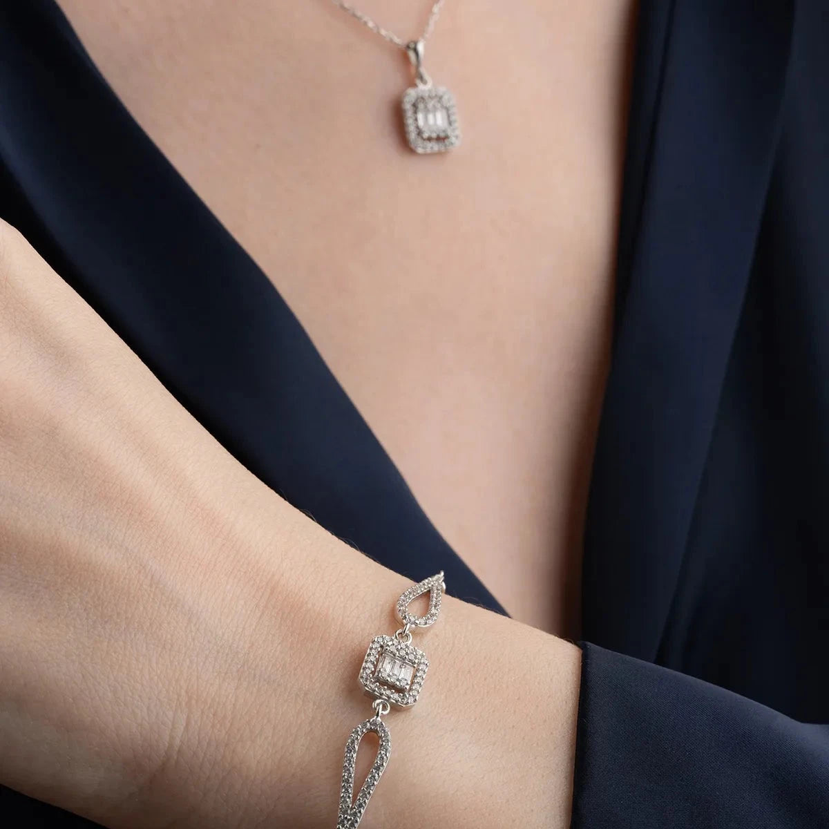 BAGET TAŞLI KOLYE BİLEKLİK SET | 925 GÜMÜŞ