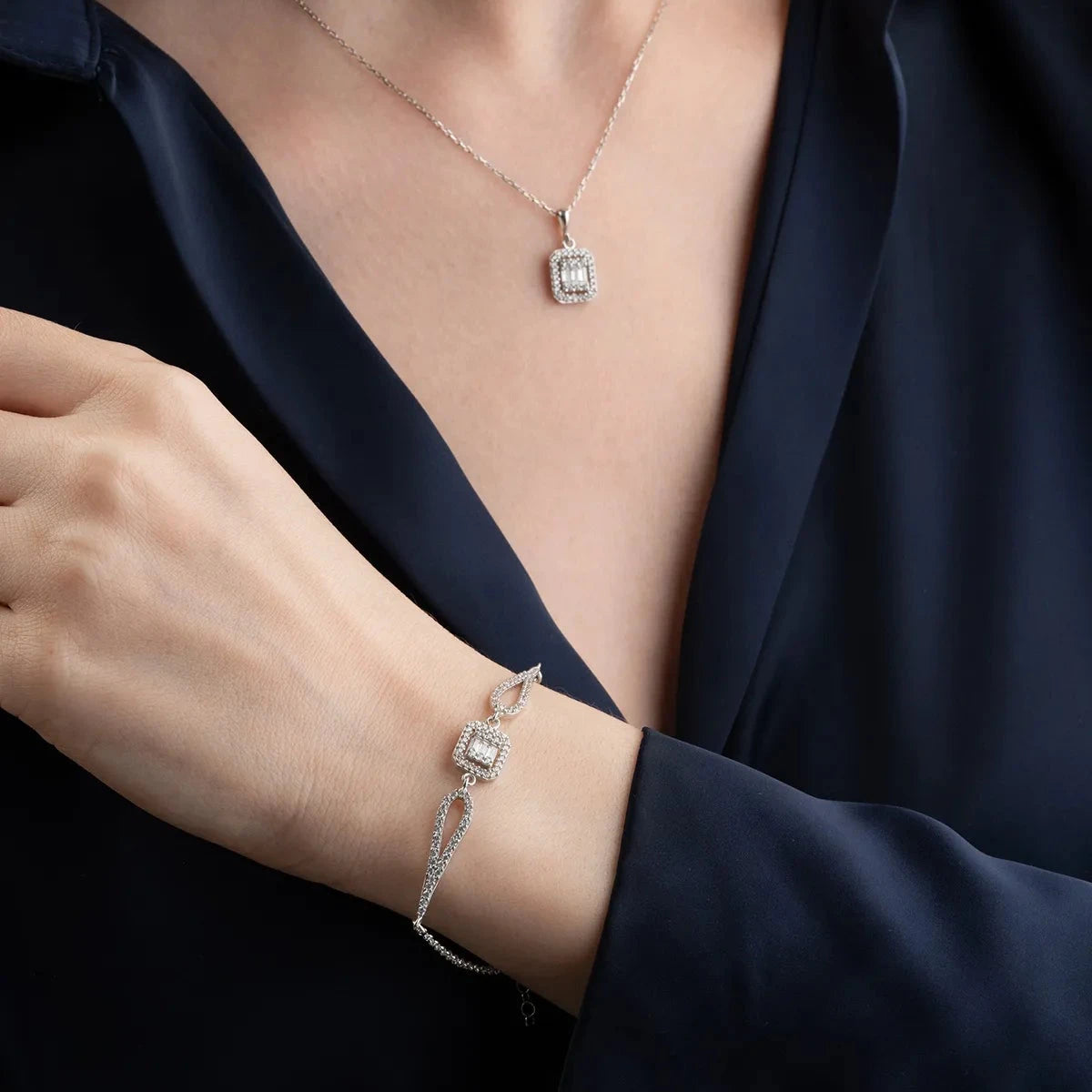 BAGET TAŞLI KOLYE BİLEKLİK SET | 925 GÜMÜŞ
