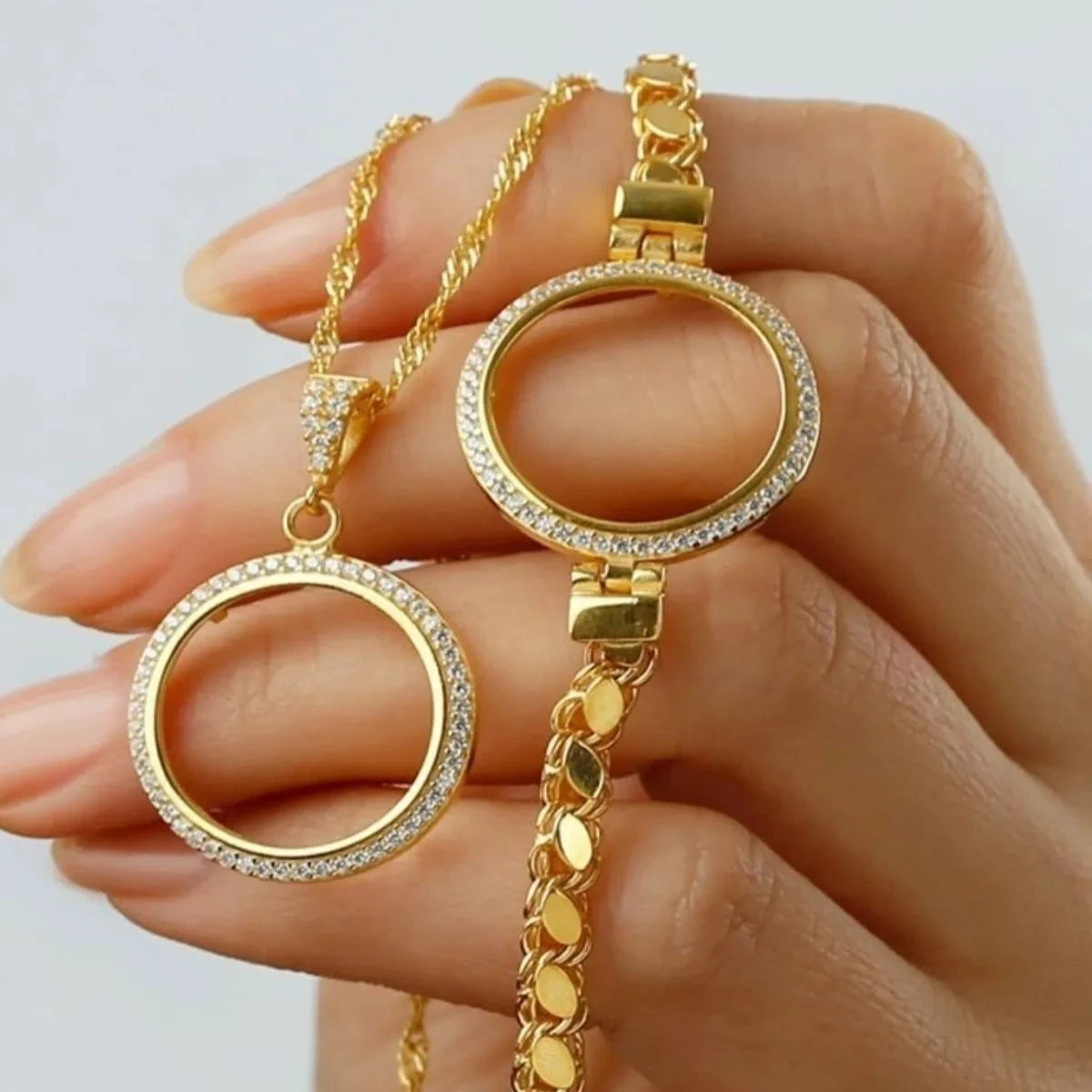 ALTIN İÇİN PULLU ZİNCİR KOLYE BİLEKLİK SET | 925 GÜMÜŞ