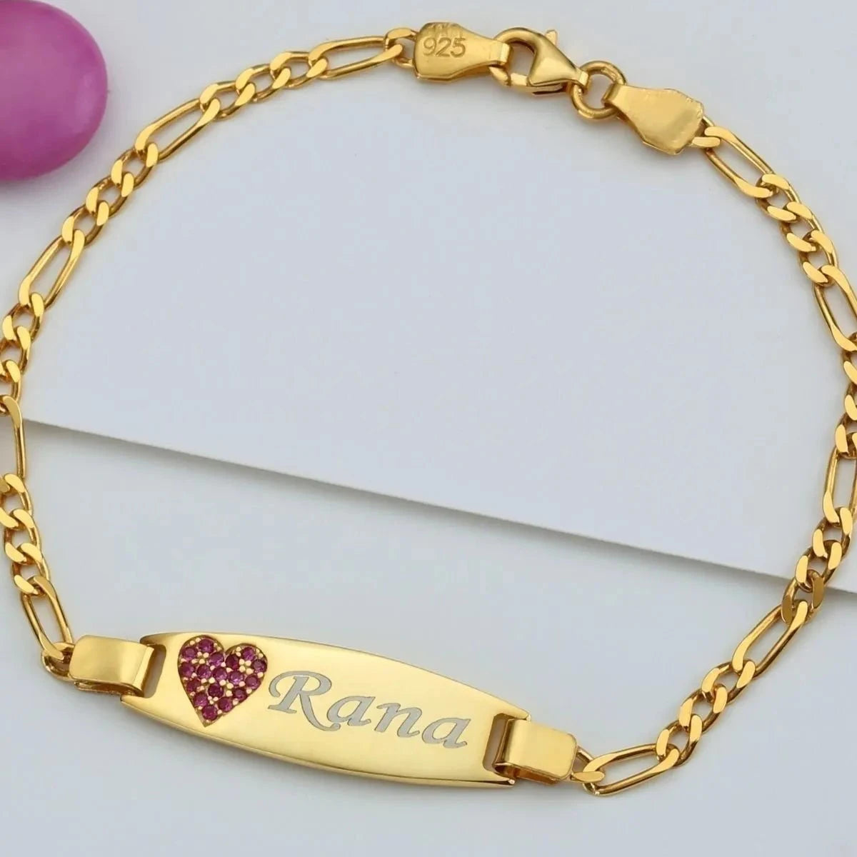 TAŞLI KALPLİ PLAKA BEBEK BİLEKLİK | 925 GÜMÜŞ