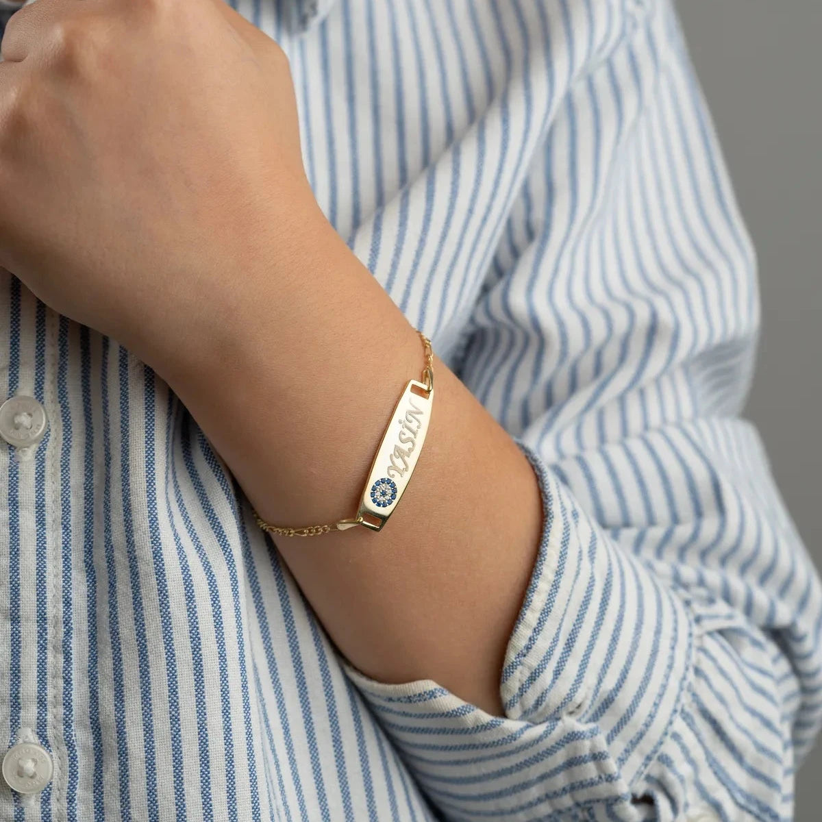 NAZARLI PLAKA BEBEK BİLEKLİK | 925 GÜMÜŞ