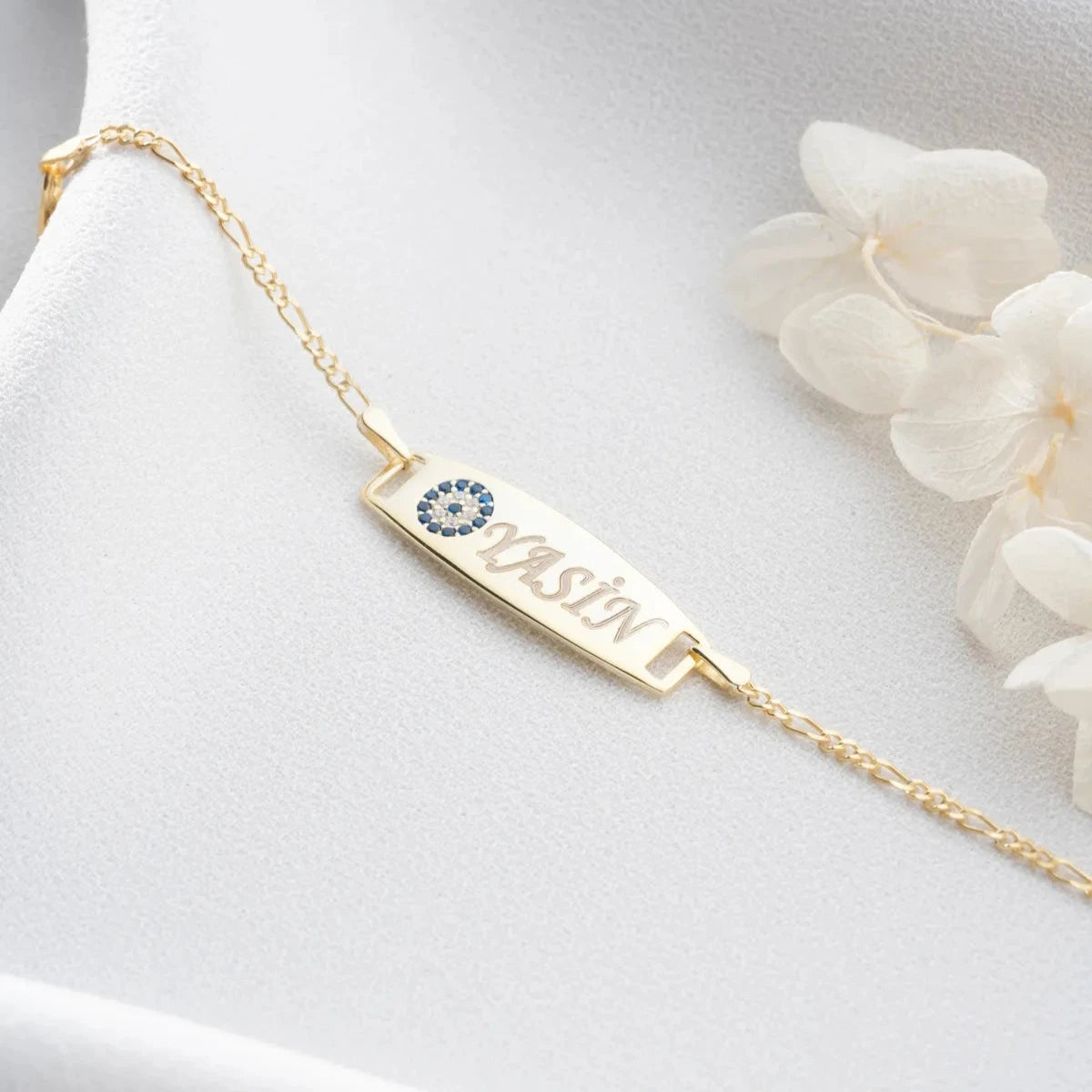 NAZARLI PLAKA BEBEK BİLEKLİK | 925 GÜMÜŞ