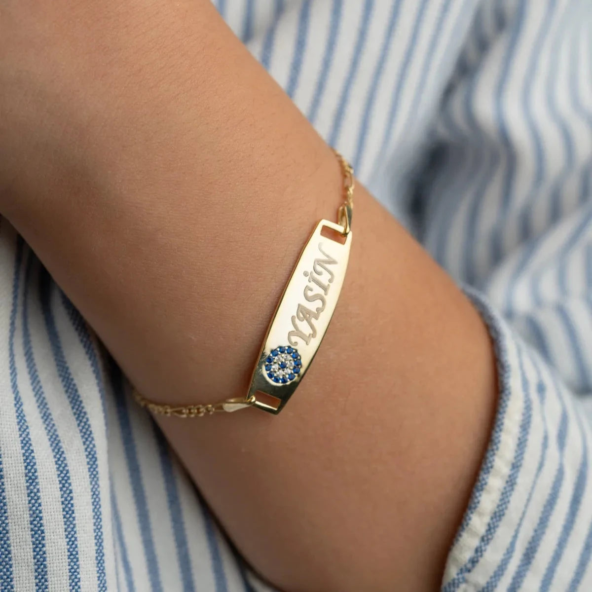 NAZARLI PLAKA BEBEK BİLEKLİK | 925 GÜMÜŞ