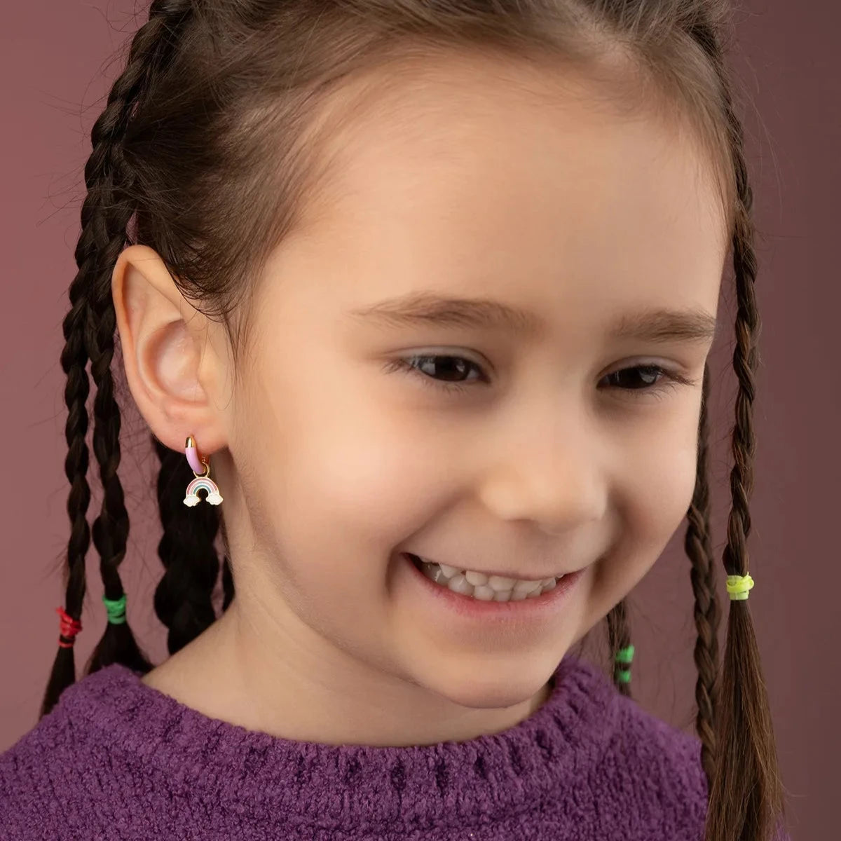 MİNELİ GÖKKUŞAĞI ÇOCUK KÜPE | 925 GÜMÜŞ