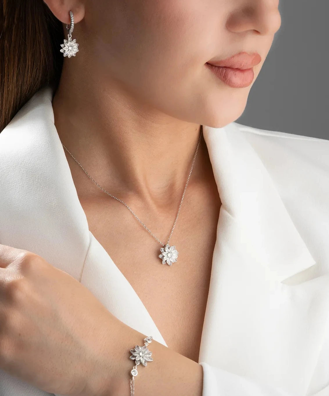 LOTUS ÇİÇEĞİ KOLYE KÜPE BİLEKLİK SET | 925 GÜMÜŞ