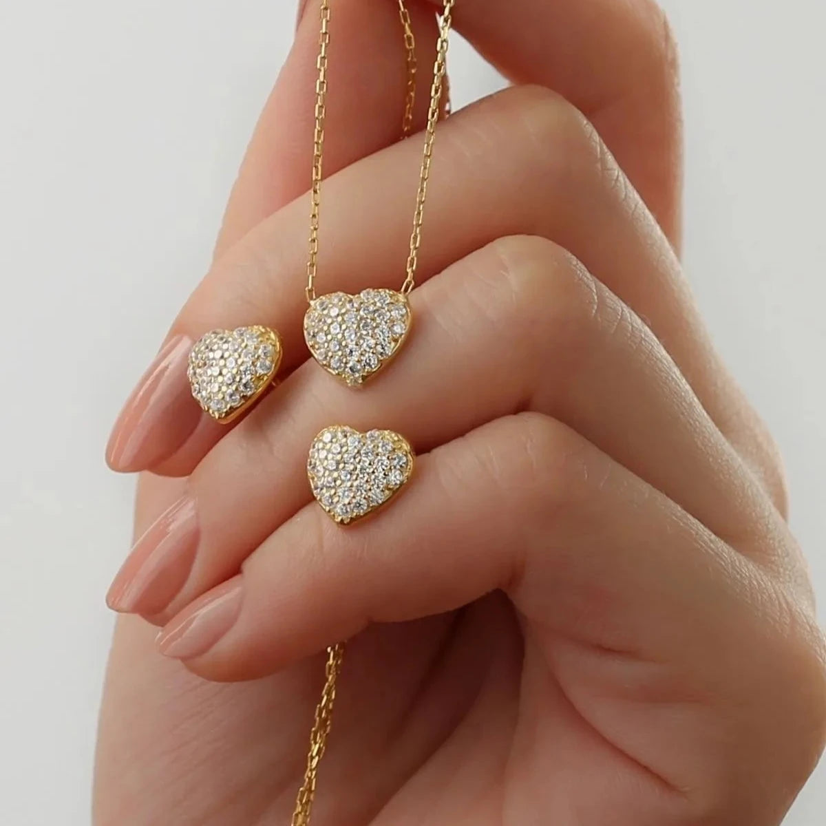 MİNİMAL TAŞLI KALP KOLYE KÜPE SET | 925 GÜMÜŞ