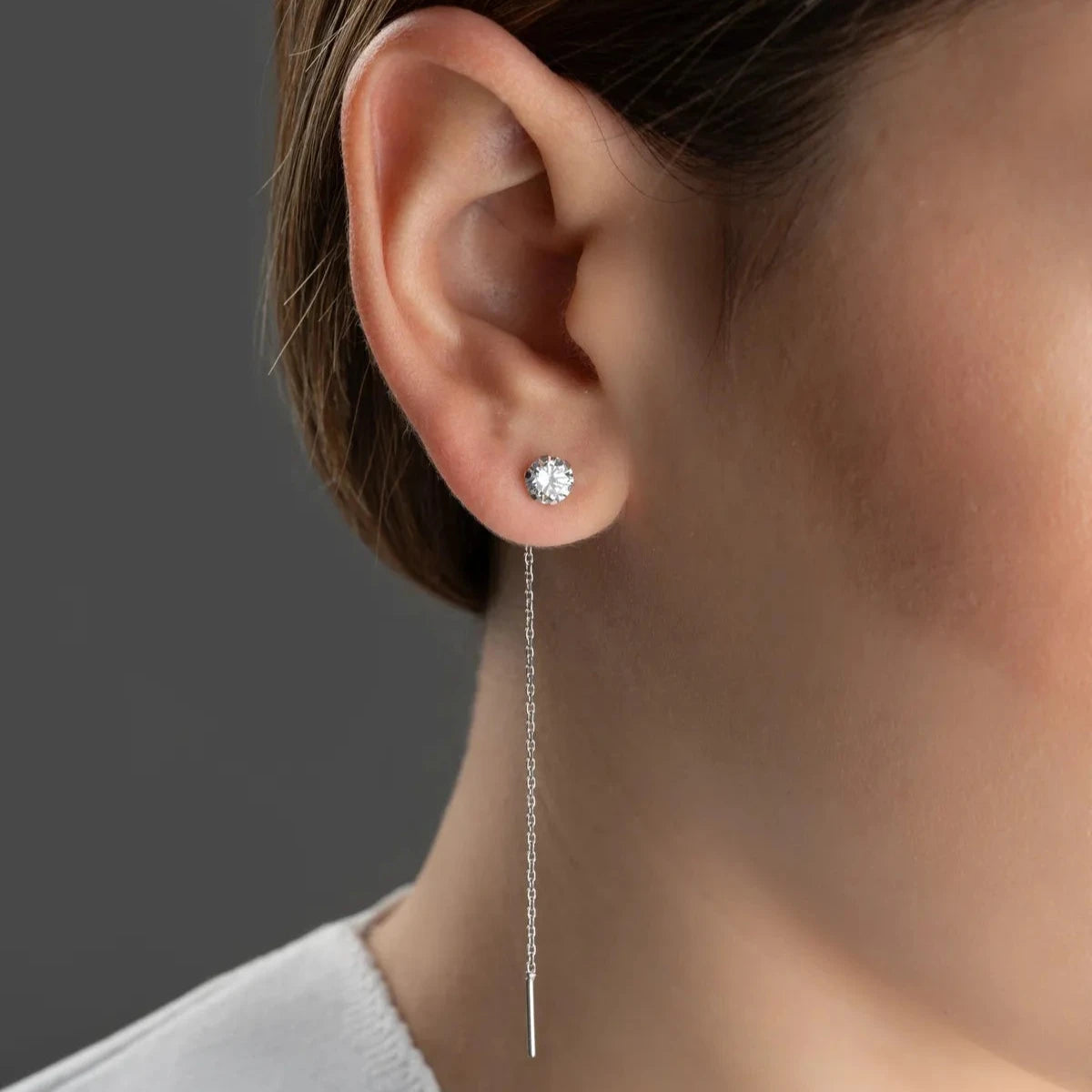 TEK TAŞLI ZİNCİR KÜPE | 925 GÜMÜŞ