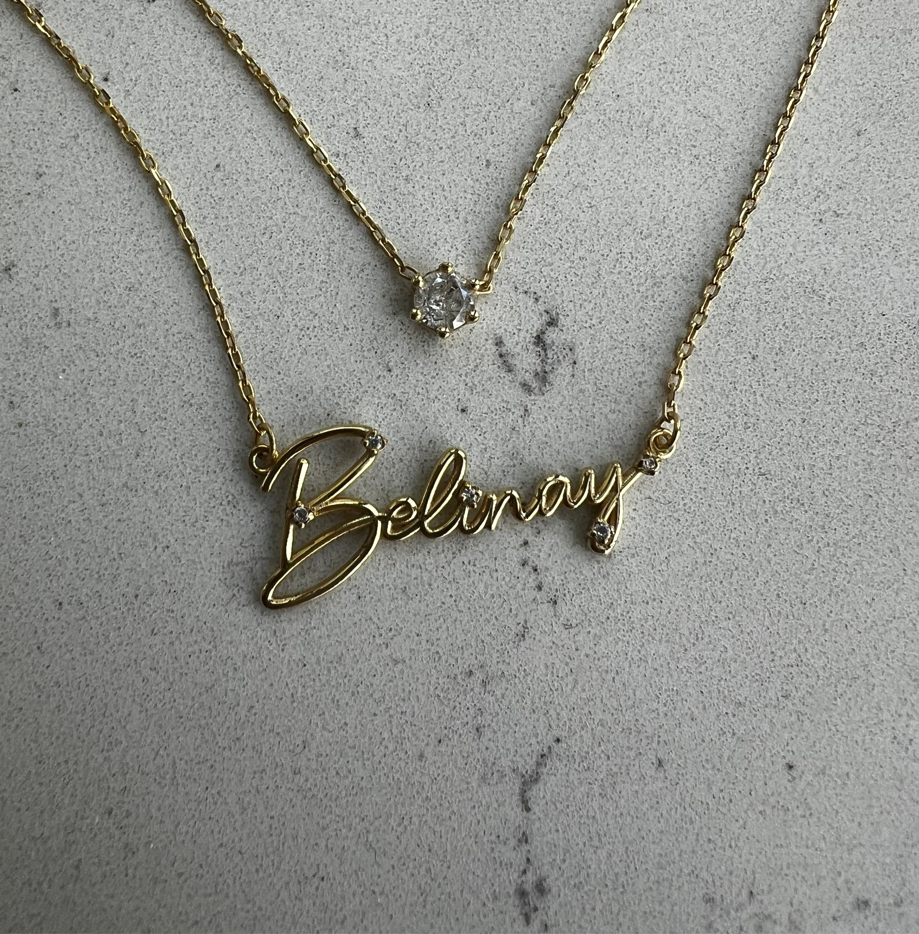 MİNİ TAŞLI İSİM KOLYE | 14 K ALTIN