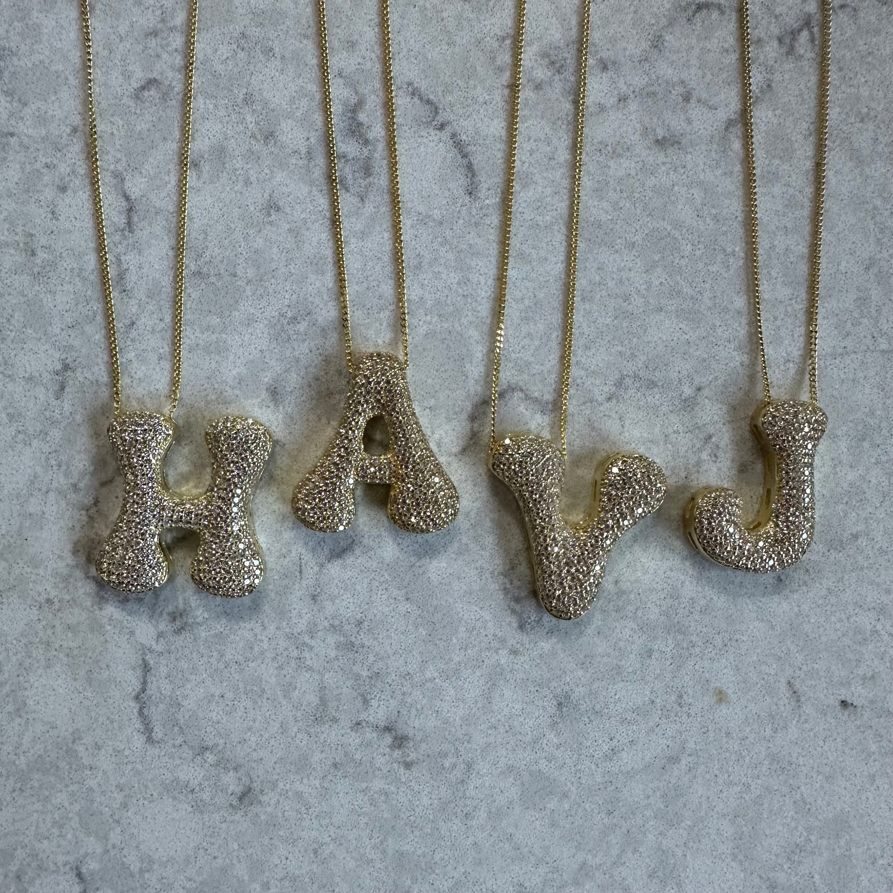 TAŞLI BÜYÜK ASİMETRİK HARF KOLYE | 925 GÜMÜŞ