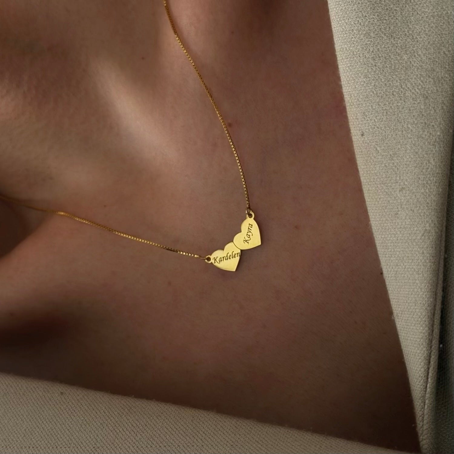 İKİLİ KALPLİ İSİM KOLYE | 925 GÜMÜŞ