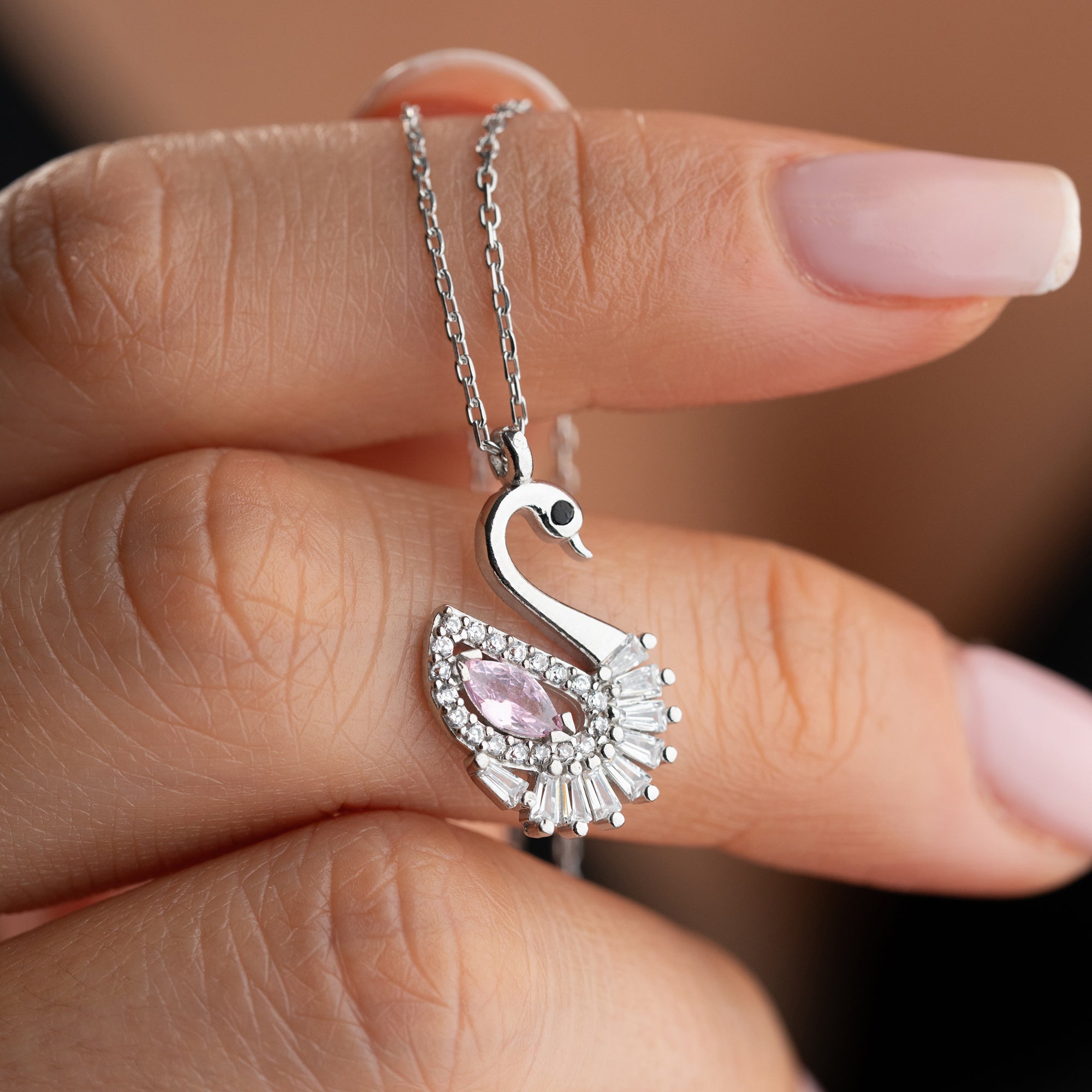 PEMBE TAŞLI KUĞU KOLYE | 925 GÜMÜŞ