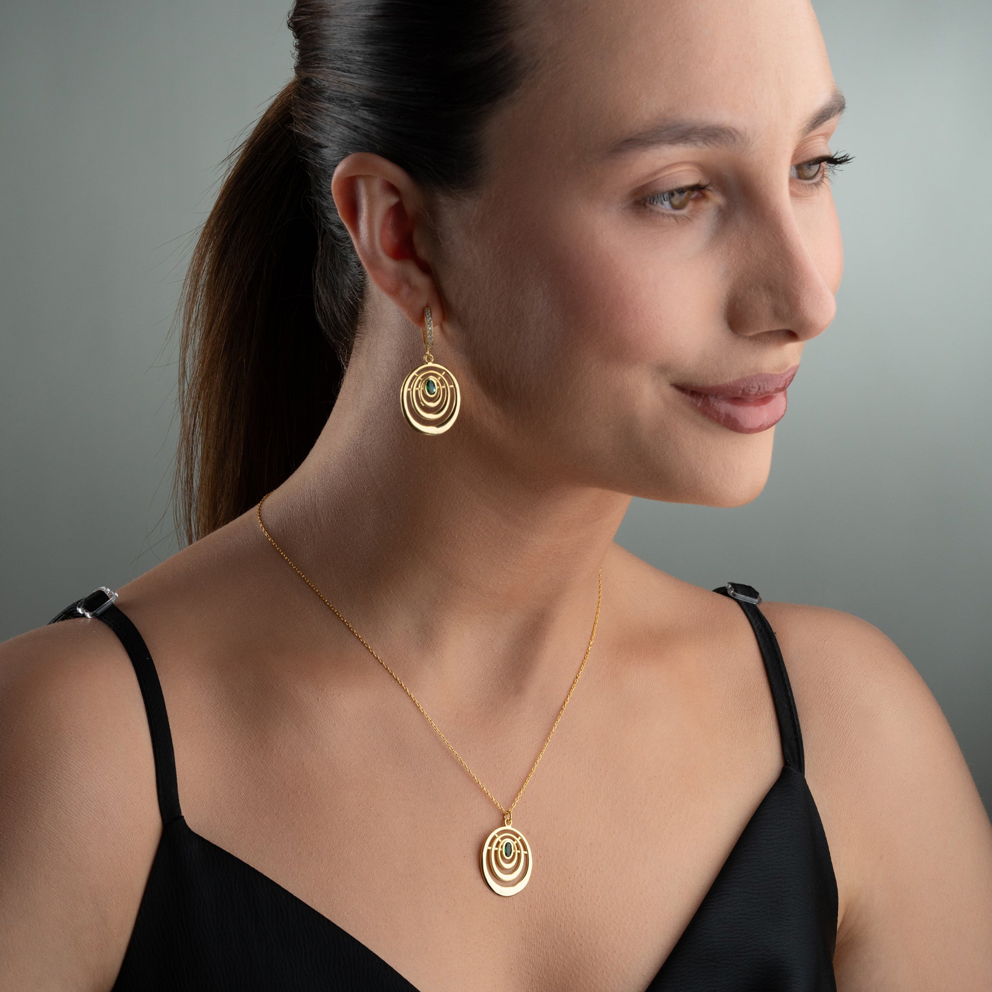 ZÜMRÜT ÇEMBER KOLYE KÜPE SET | 925 GÜMÜŞ