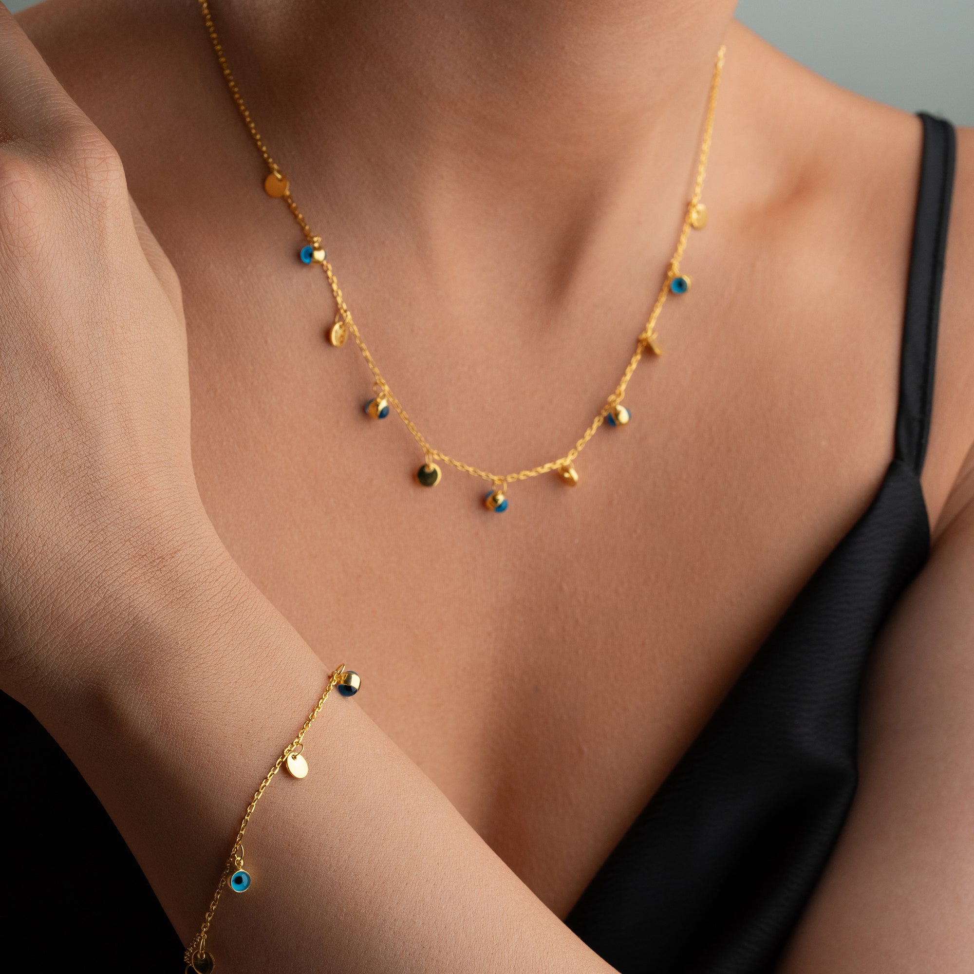 PULLU NAZAR KOLYE BİLEKLİK SET | 925 GÜMÜŞ