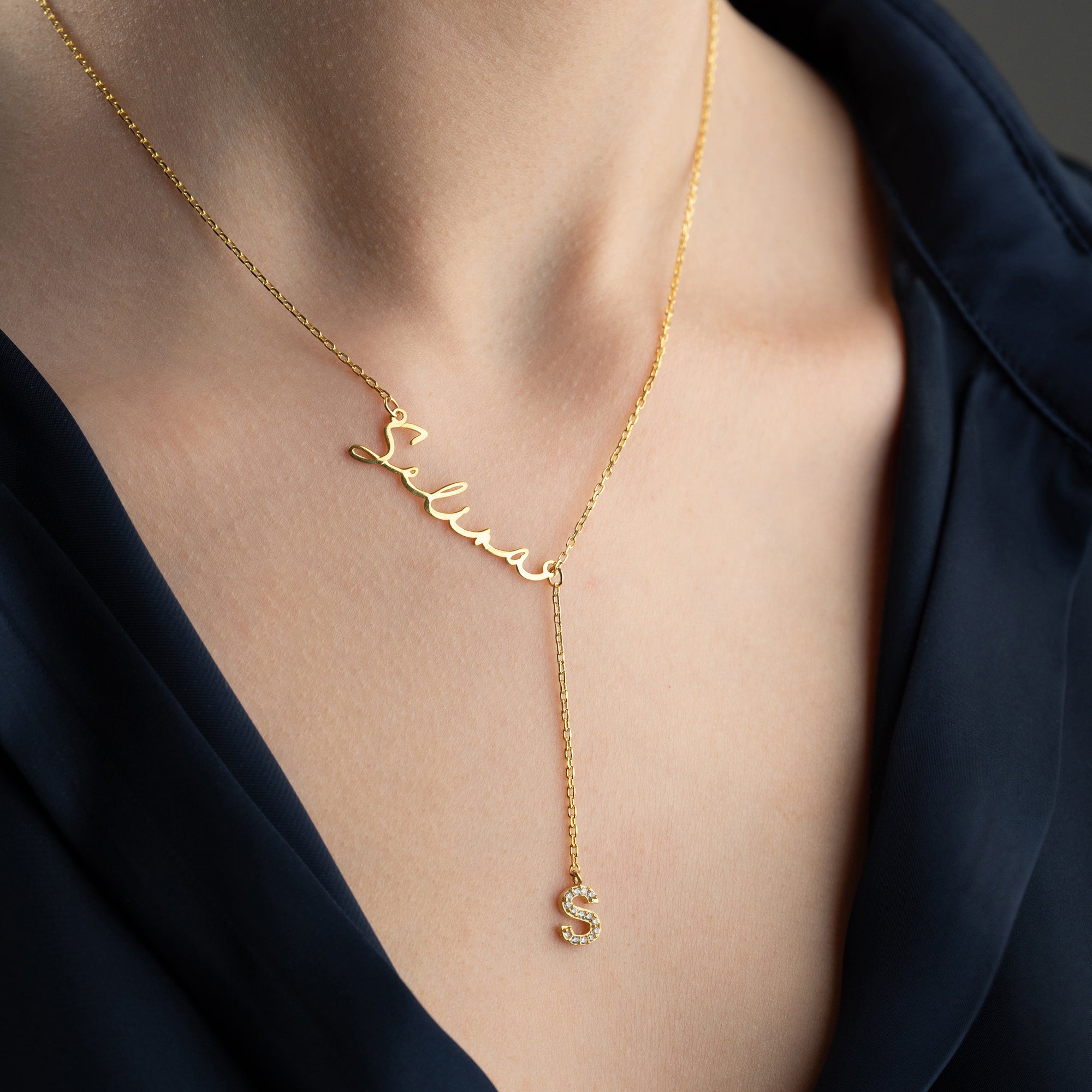 TAŞLI HARFLİ İMZA KOLYE | 925 GÜMÜŞ