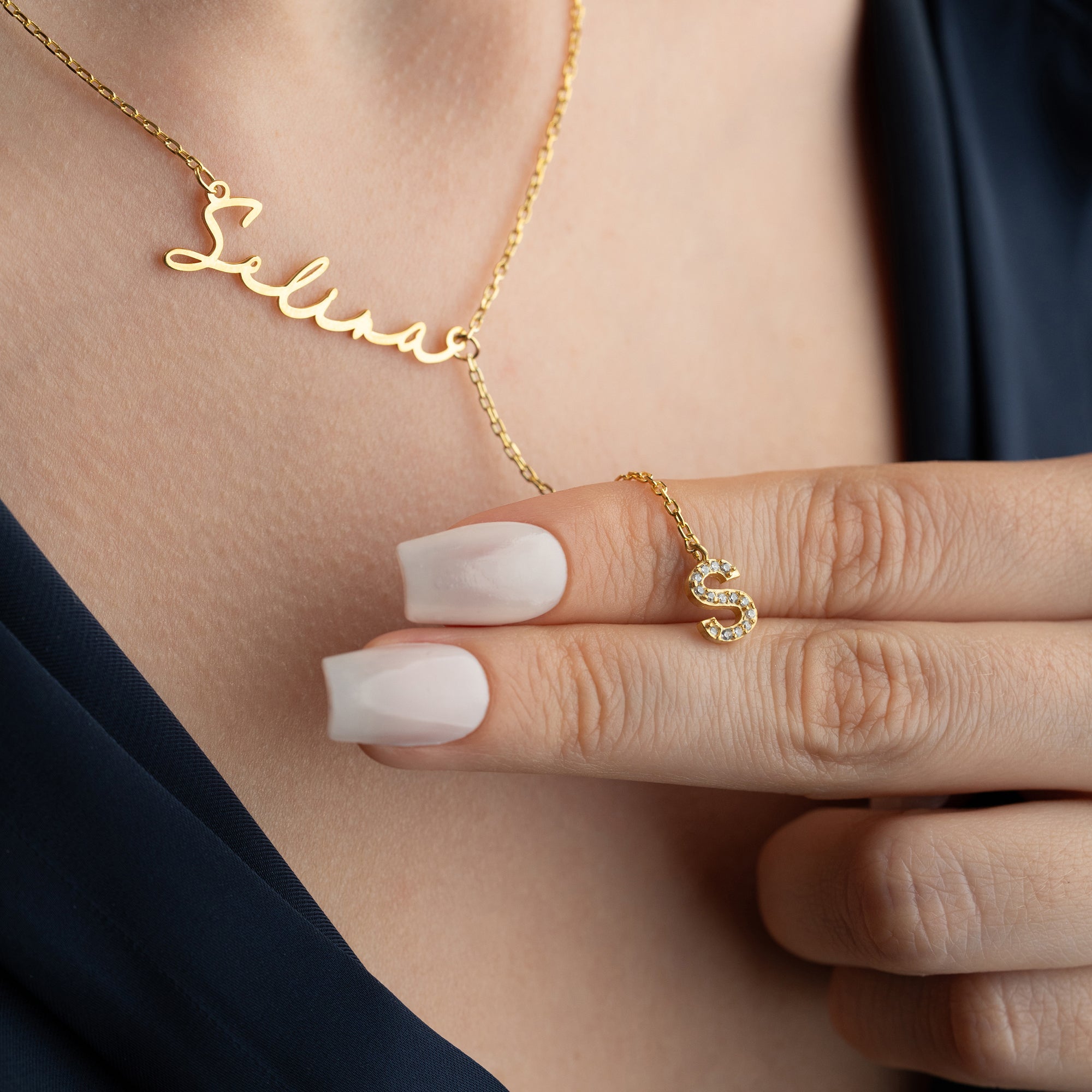 TAŞLI HARFLİ İMZA KOLYE | 925 GÜMÜŞ