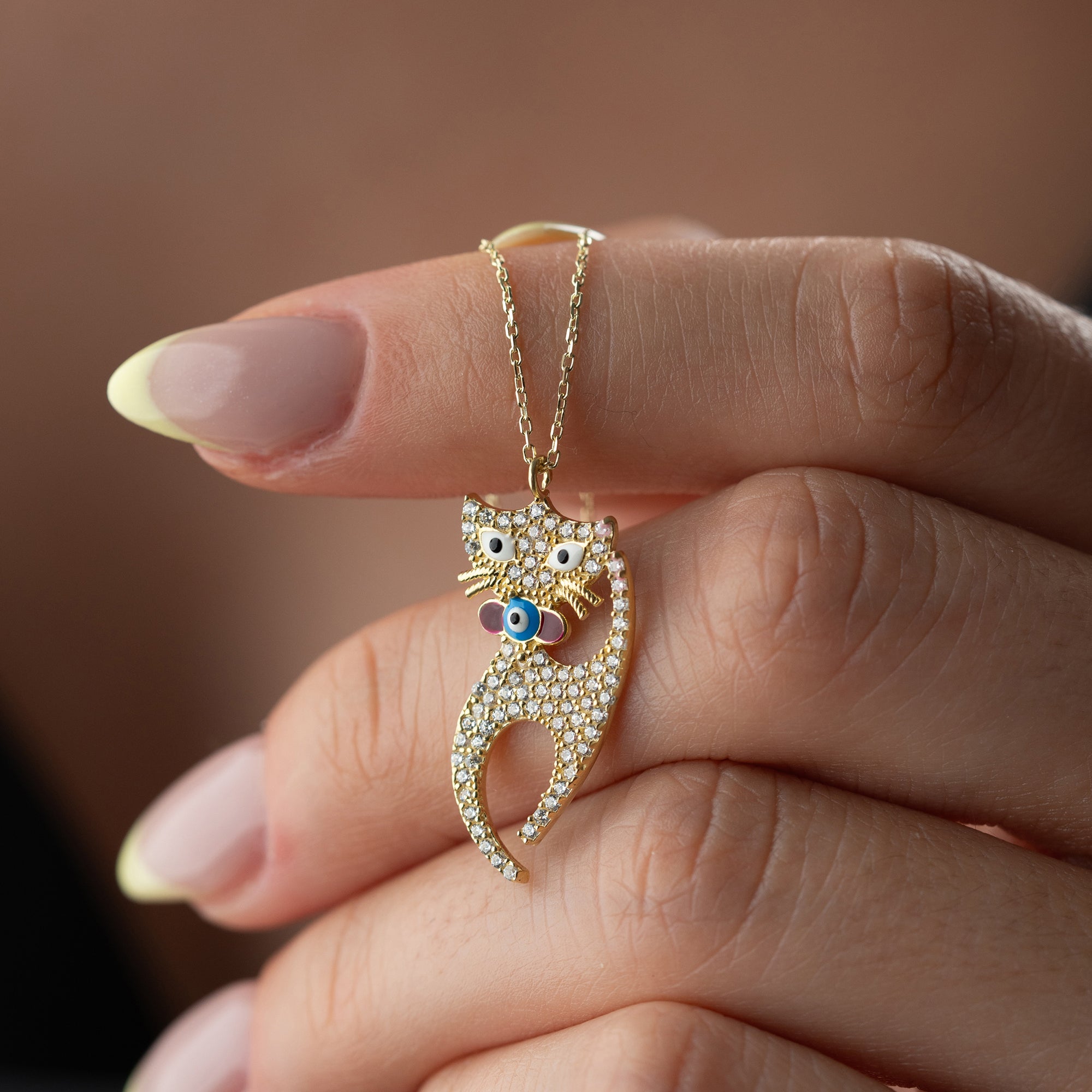 TAŞLI KEDİ KOLYE | 925 GÜMÜŞ