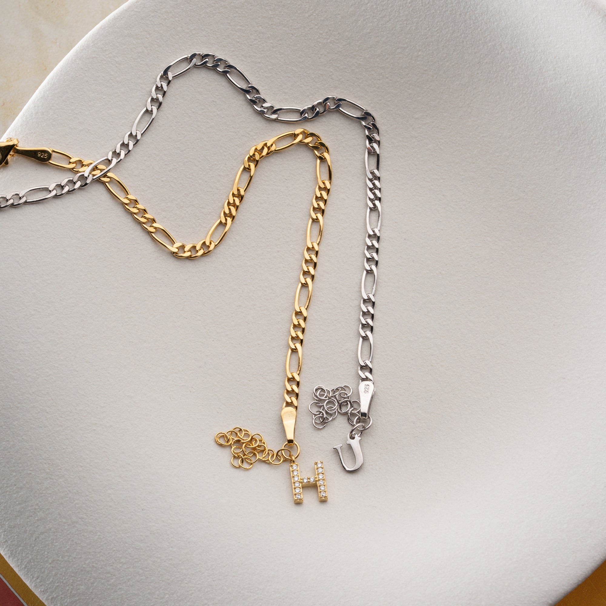 FİGARO ZİNCİR HARFLİ ÇİFT BİLEKLİK | 925 GÜMÜŞ