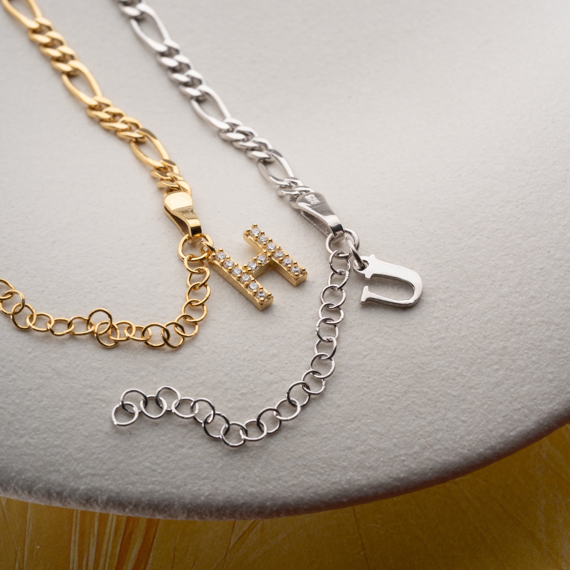 FİGARO ZİNCİR HARFLİ ÇİFT BİLEKLİK | 925 GÜMÜŞ