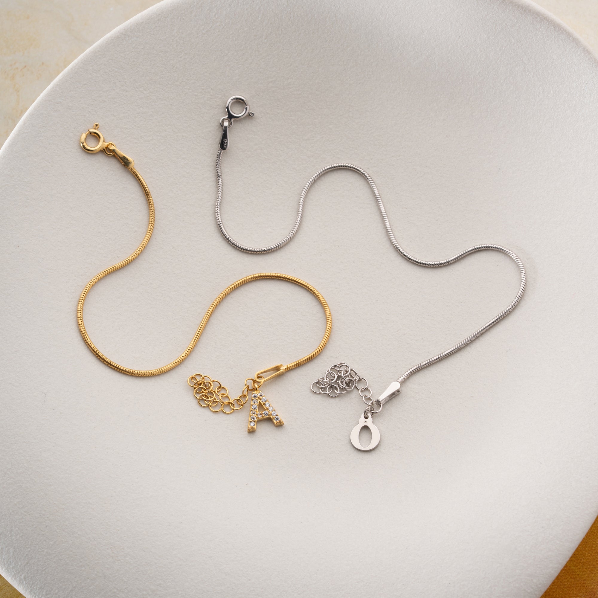 İNCE SNAKE ZİNCİR HARFLİ ÇİFT BİLEKLİK | 925 GÜMÜŞ