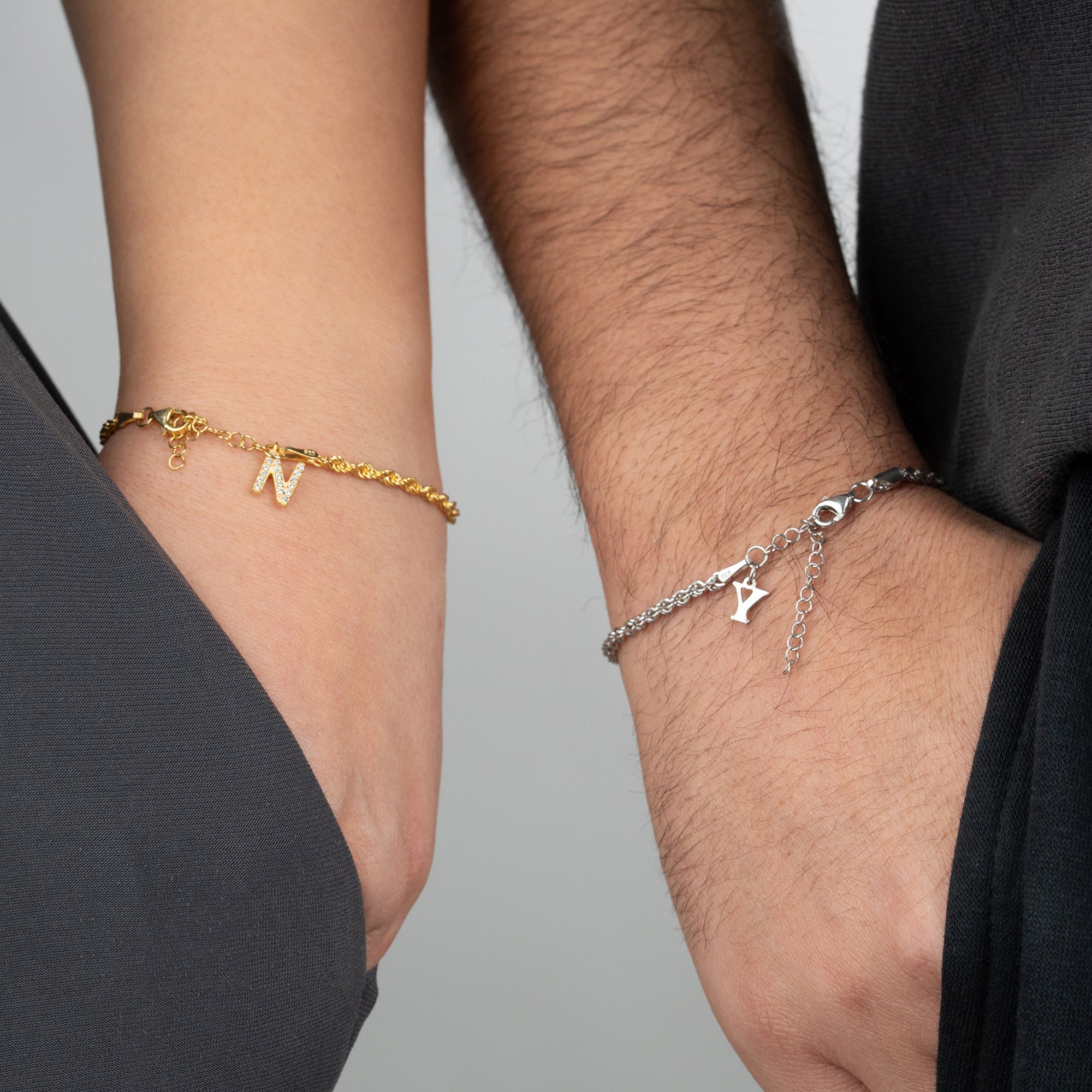 HALAT ZİNCİR HARFLİ ÇİFT BİLEKLİK | 925 GÜMÜŞ