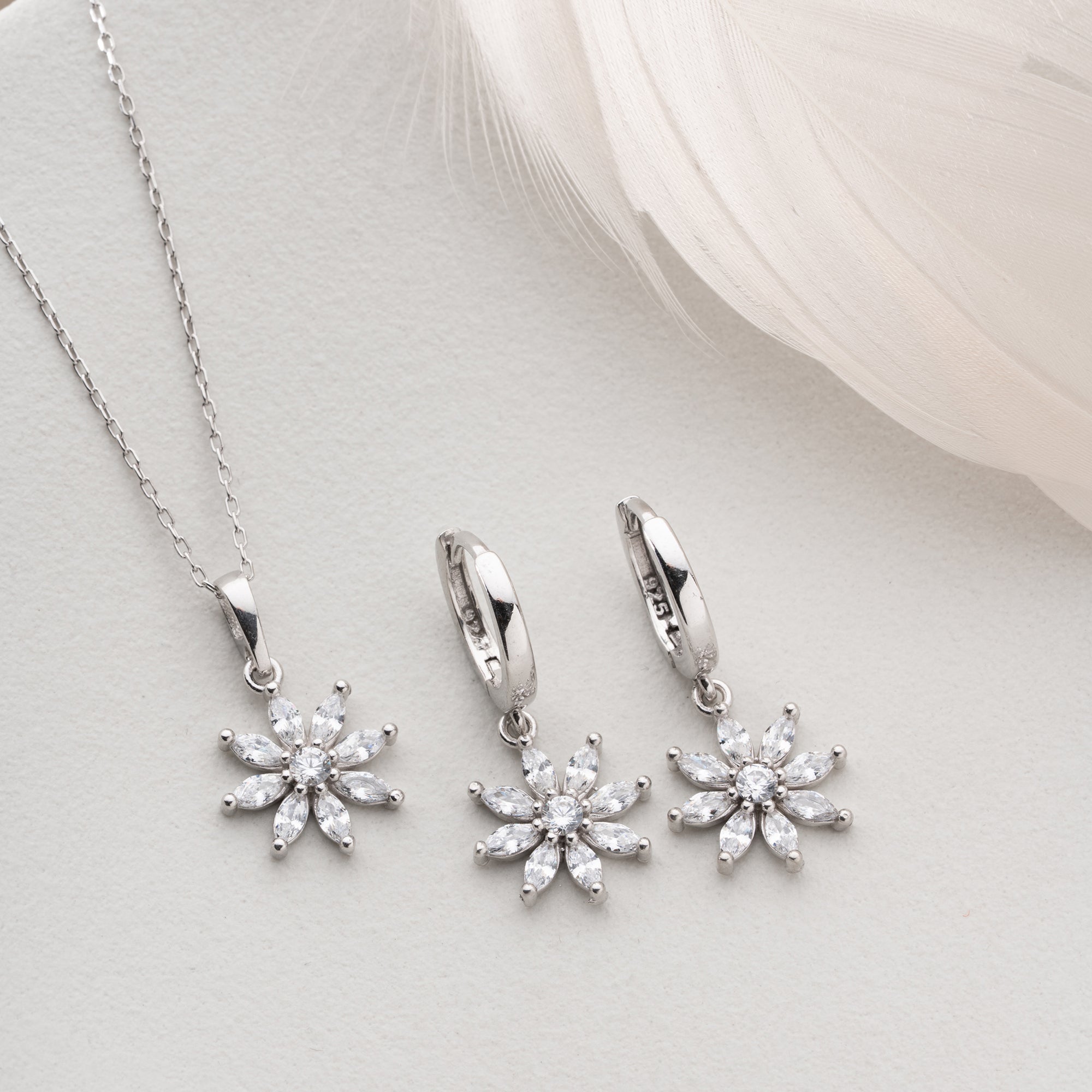KRİSTAL ÇİÇEK SET | 925 GÜMÜŞ