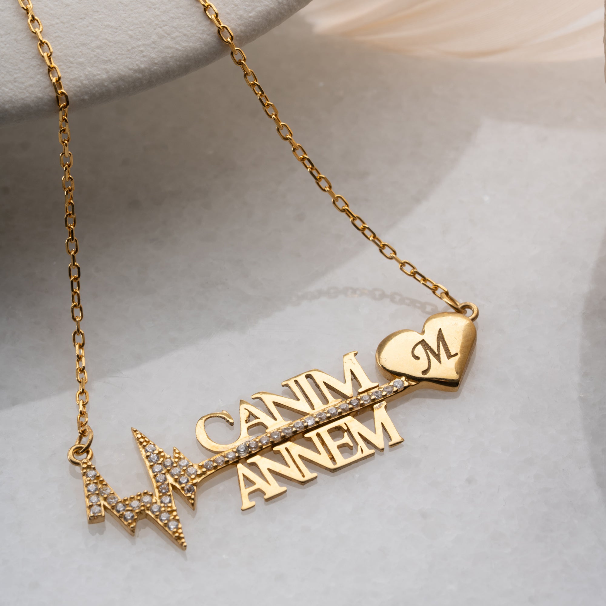 CANIM ANNEM TAŞLI KALP RİTMİ HARFLİ KOLYE | 925 GÜMÜŞ
