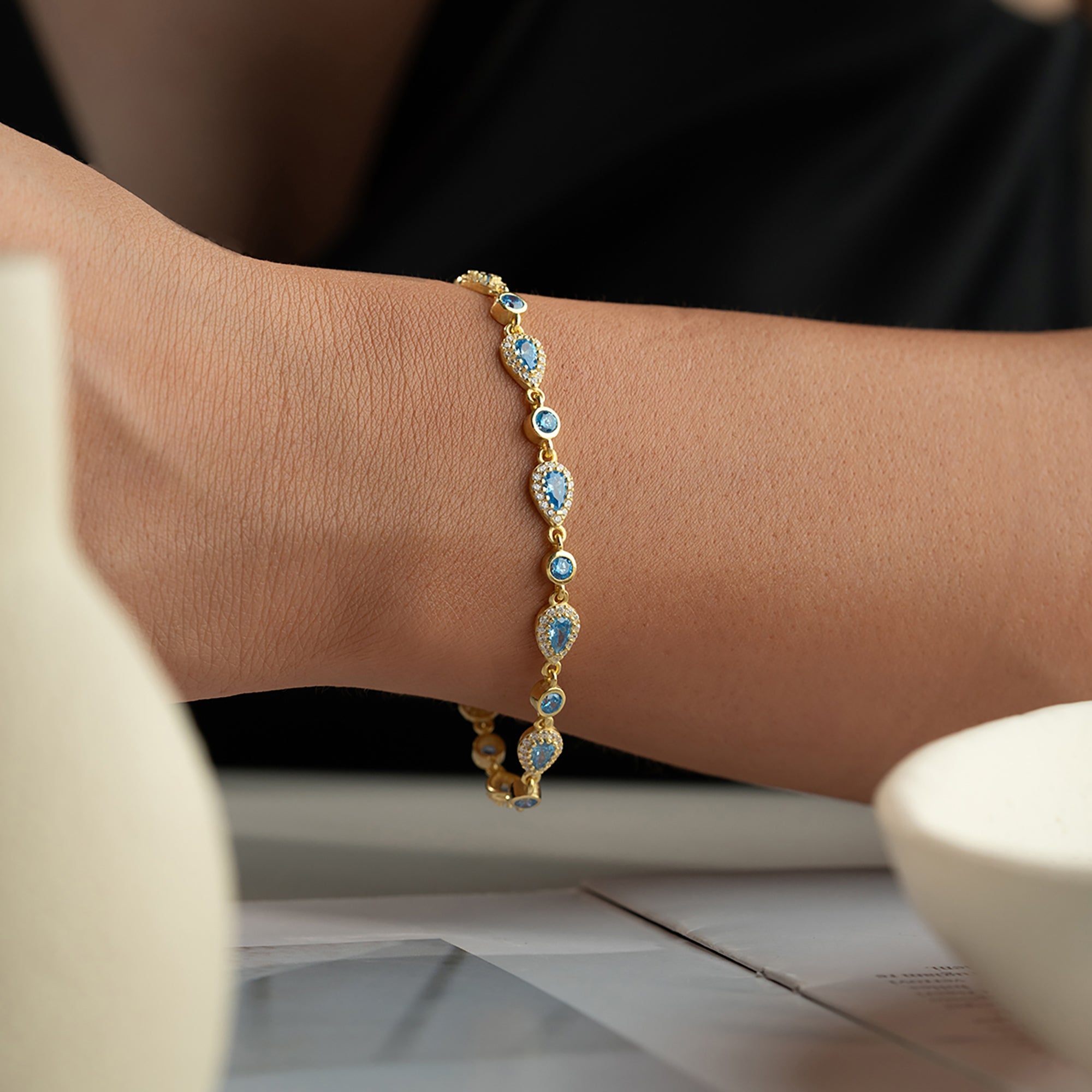 AQUA DAMLA TAŞ BİLEKLİK | 925 GÜMÜŞ