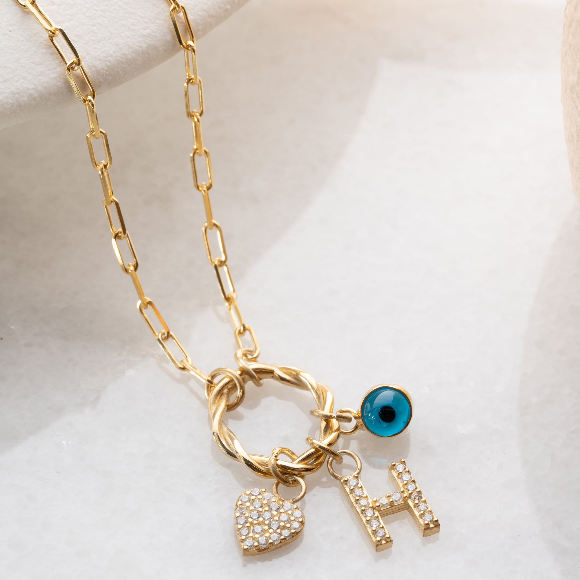 KALPLİ NAZAR BONCUKLU HARF CHARM KOLYE | 925 GÜMÜŞ
