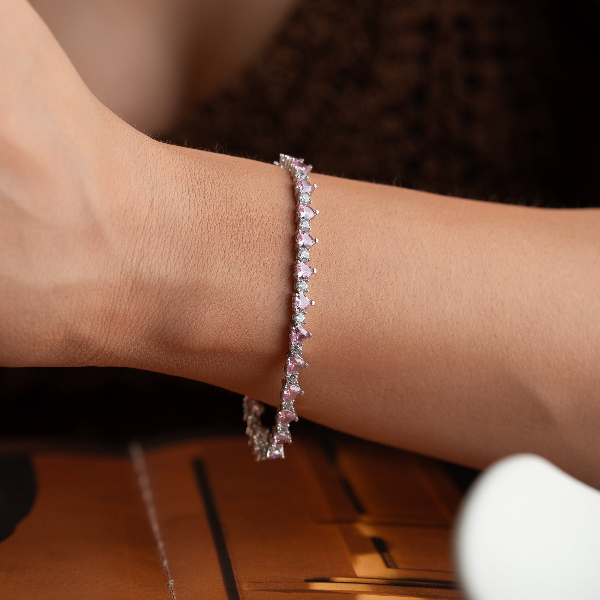 PEMBE KALP IŞILTISI BİLEKLİK | 925 GÜMÜŞ