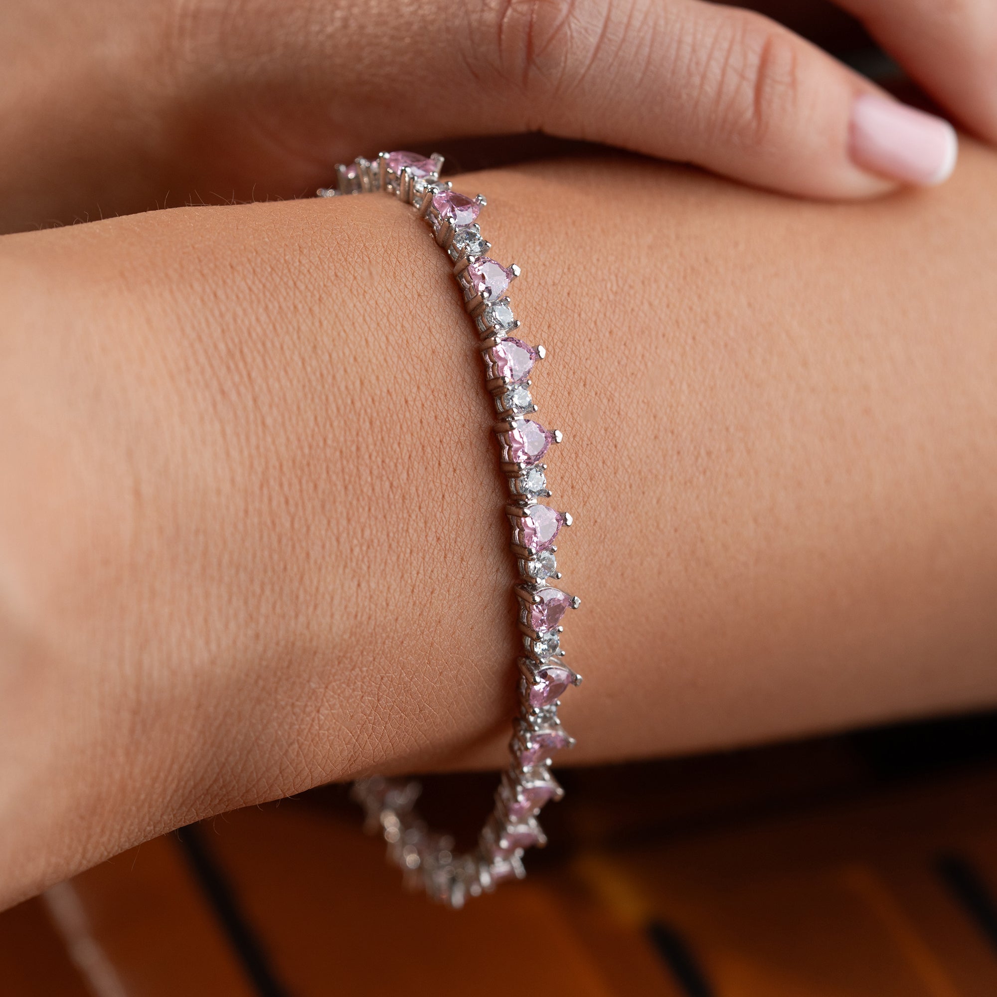 PEMBE KALP IŞILTISI BİLEKLİK | 925 GÜMÜŞ