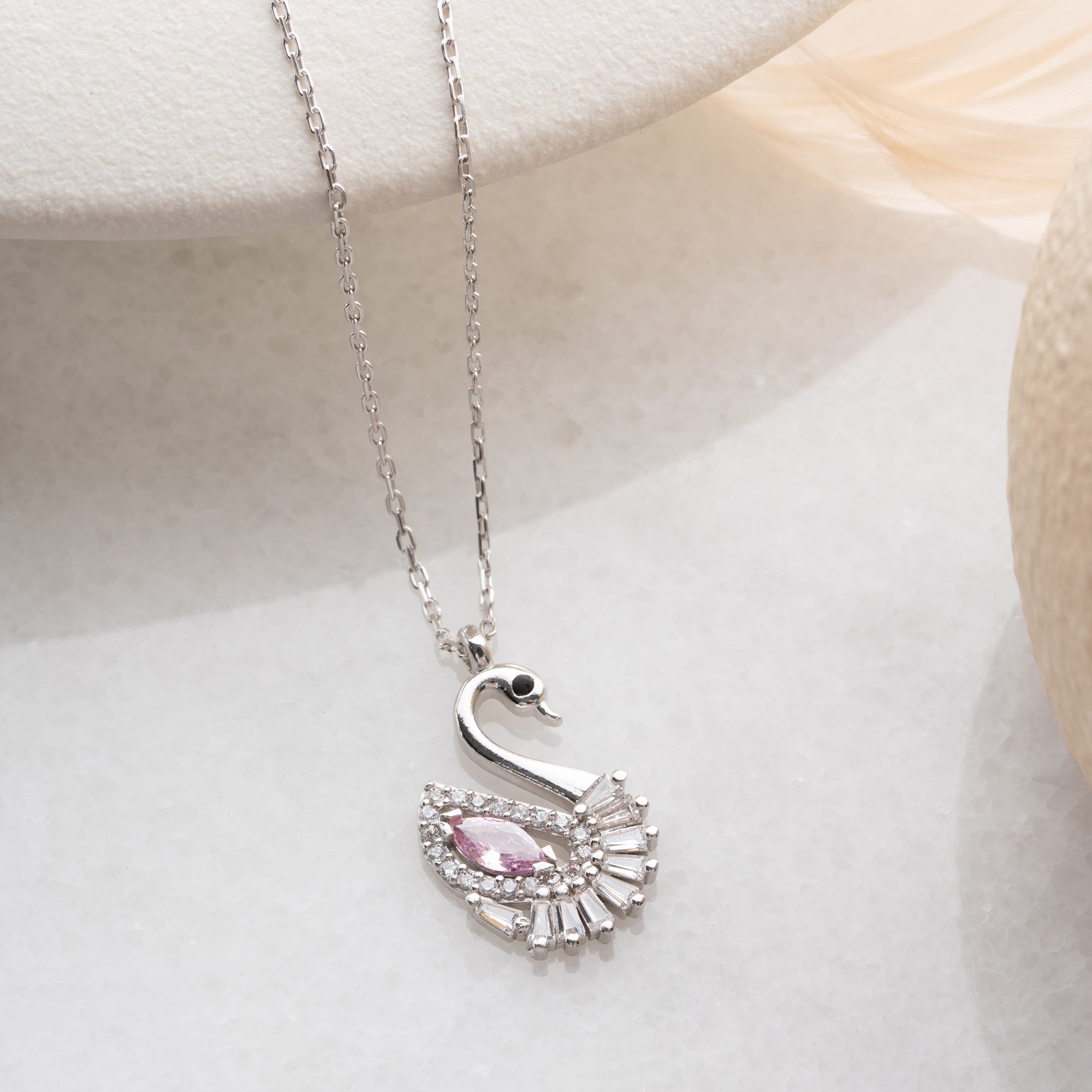 PEMBE TAŞLI KUĞU KOLYE | 925 GÜMÜŞ