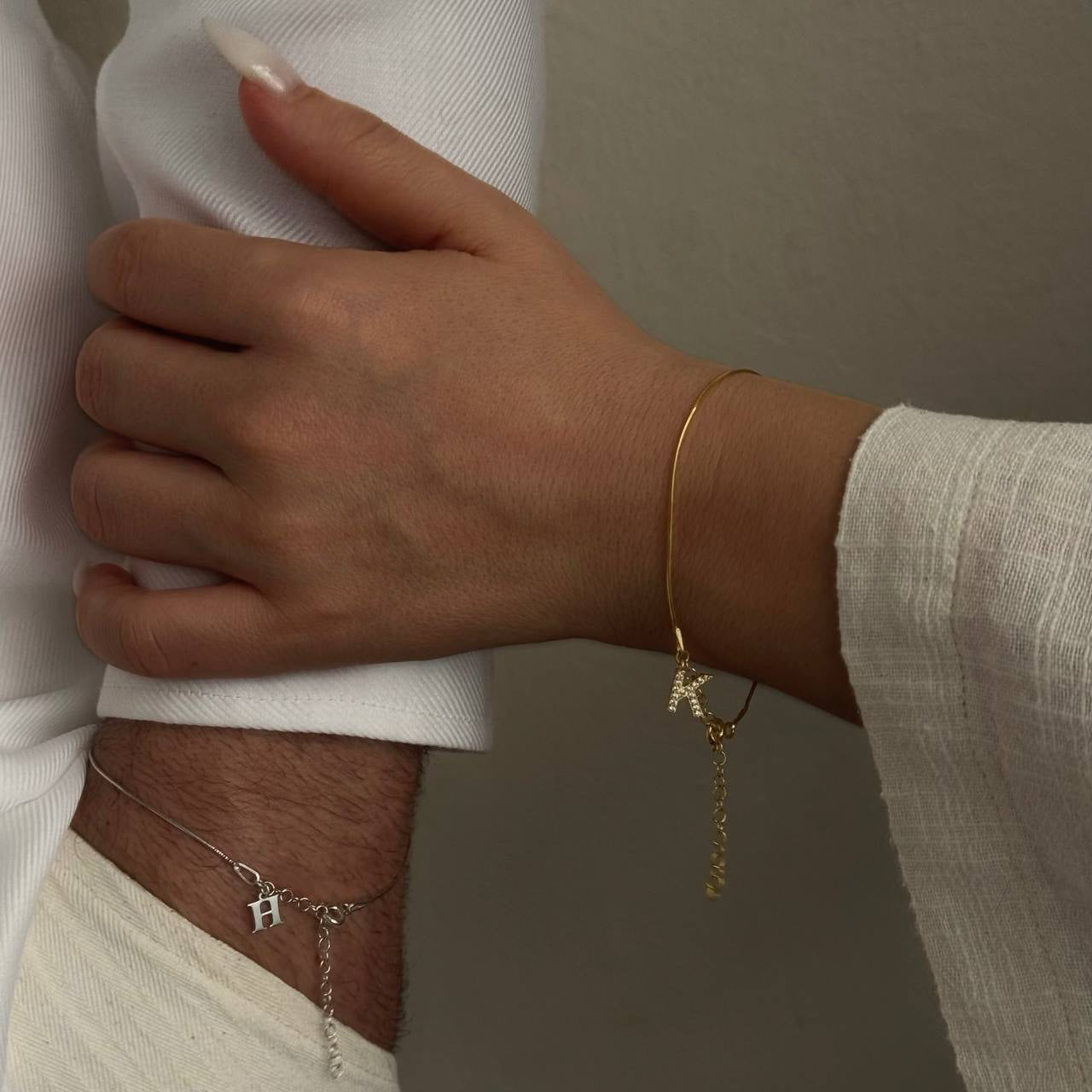 İNCE SNAKE ZİNCİR HARFLİ ÇİFT BİLEKLİK | 925 GÜMÜŞ