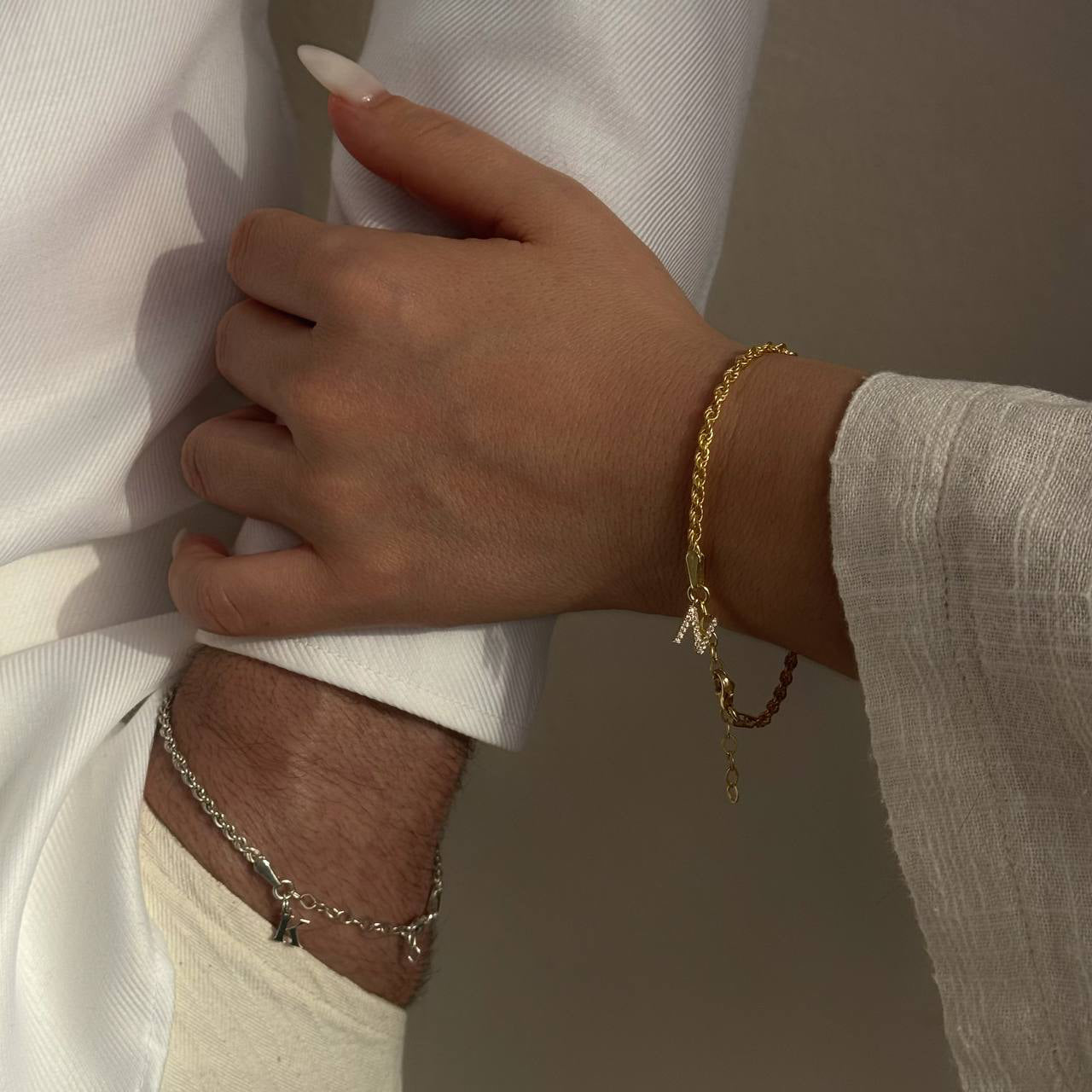 HALAT ZİNCİR HARFLİ ÇİFT BİLEKLİK | 925 GÜMÜŞ