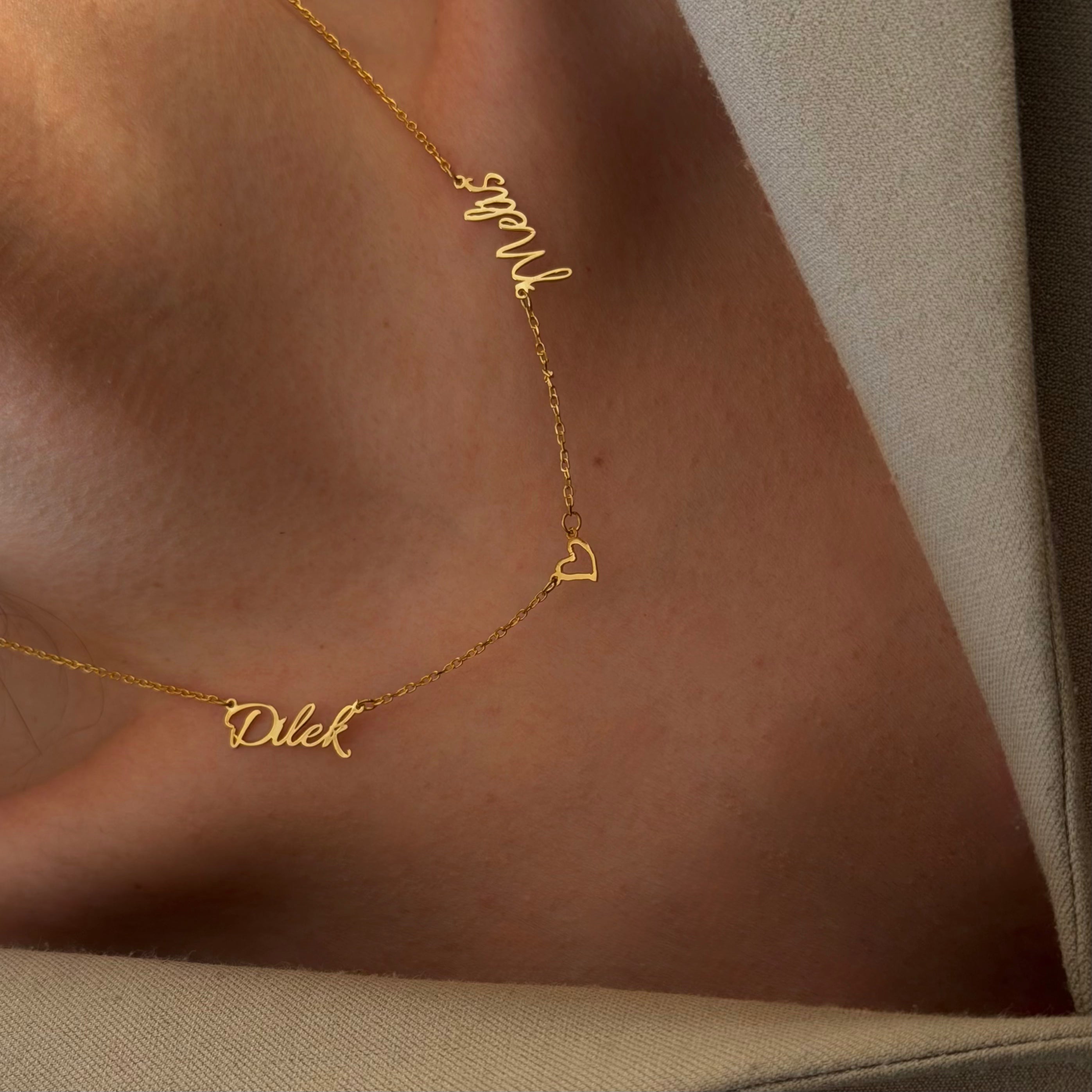 MİNİMAL İKİ İSİMLİ KALP KOLYE | 925 GÜMÜŞ