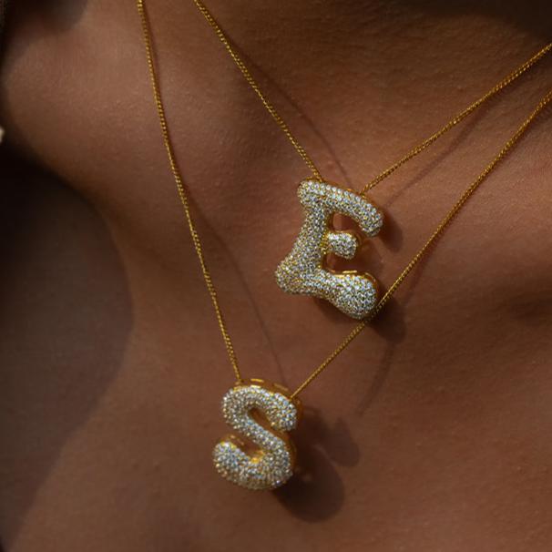 TAŞLI BÜYÜK ASİMETRİK HARF KOLYE | 925 GÜMÜŞ