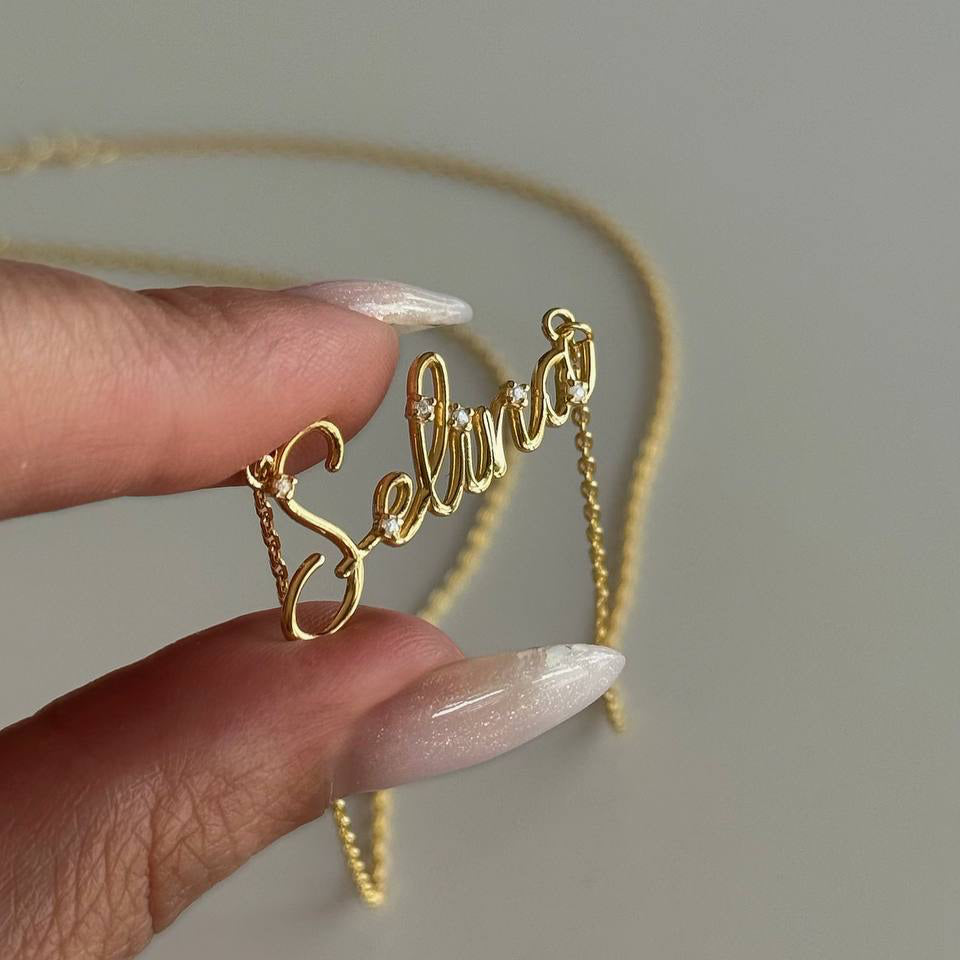 MİNİ TAŞLI İSİM KOLYE | 14 K ALTIN