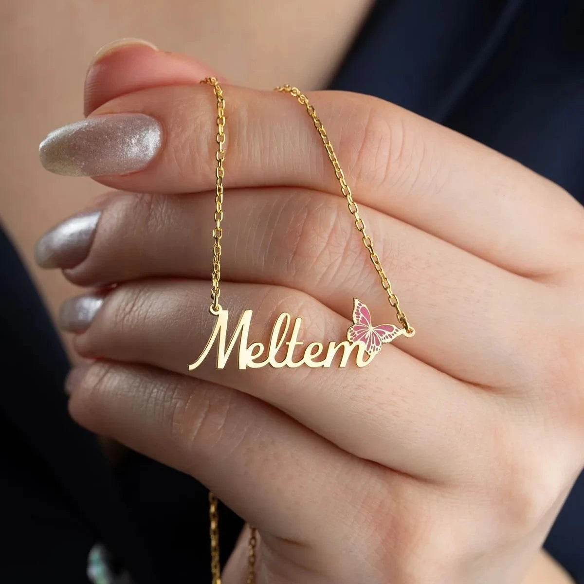 MİNELİ KELEBEK İSİM KOLYE | 925 GÜMÜŞ