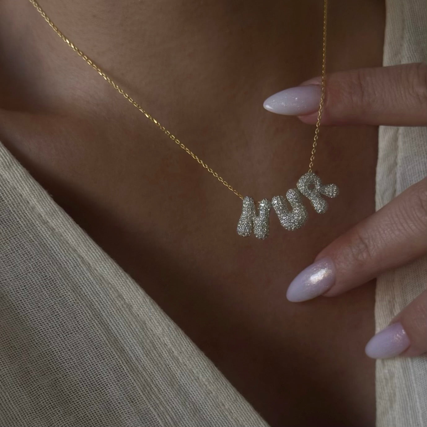 TAŞLI MİNİ BUBBLE İSİM KOLYE | 925 GÜMÜŞ