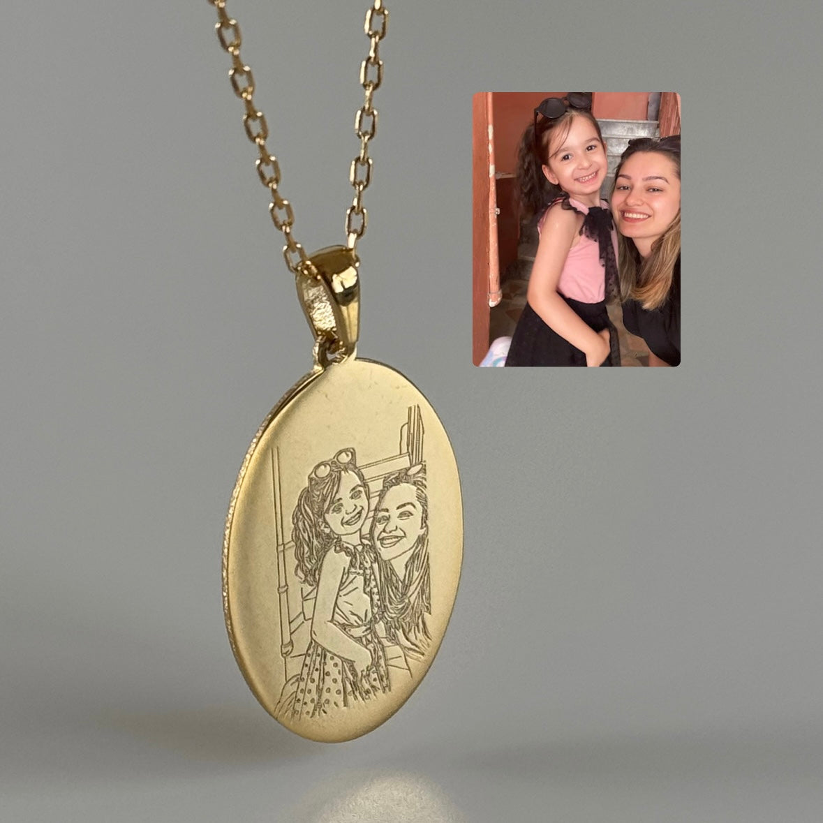 ÇİZİM OVAL PLAKA KOLYE  | 925 GÜMÜŞ